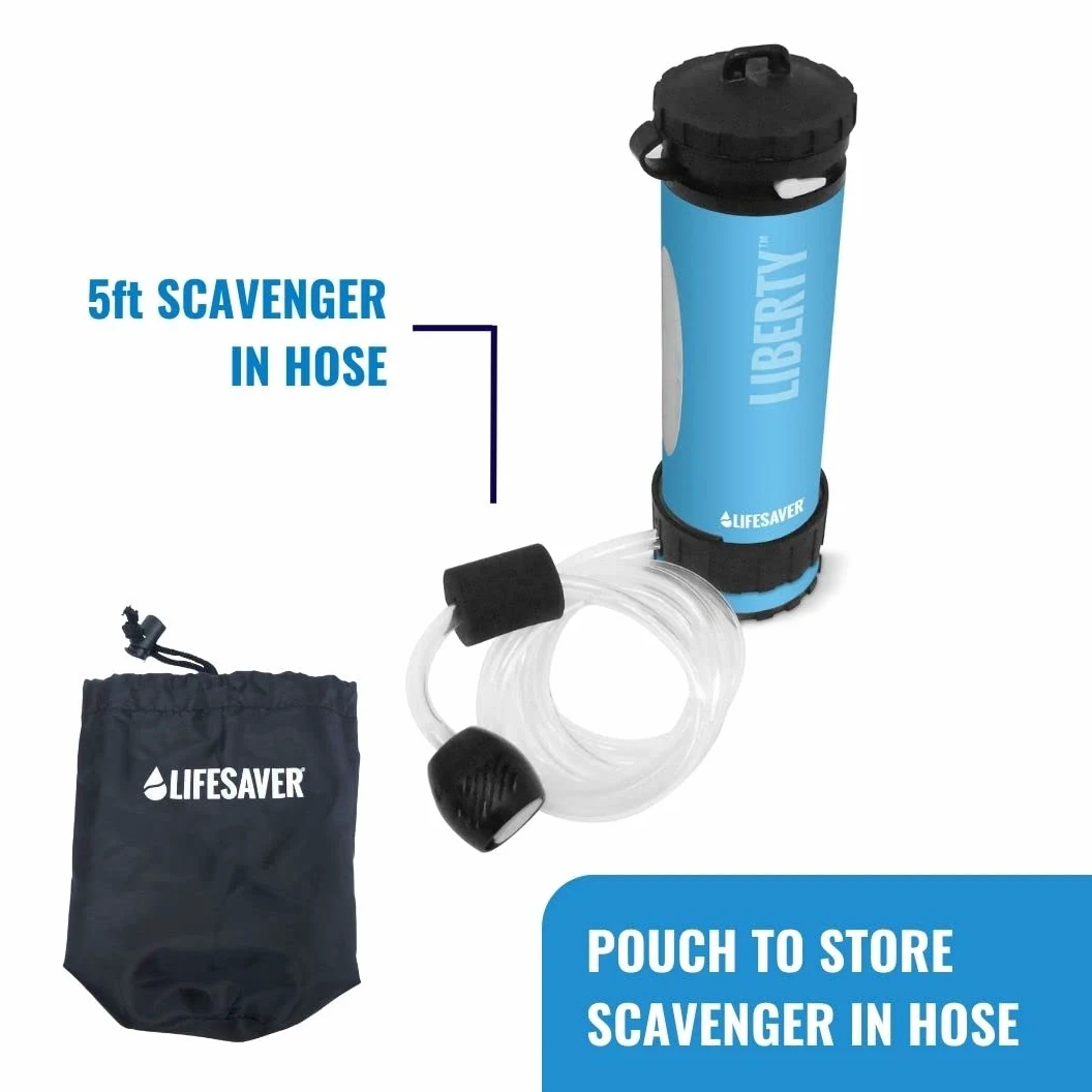 LifeSaver Liberty Botella Agua Filtro Agua 400ml, Purificador Portátil Para Mochila Viaje, Elimina 99,99% Virus Bacterias Microplásticos, 2.000 Litros, Ligero, Camping y Exploración
