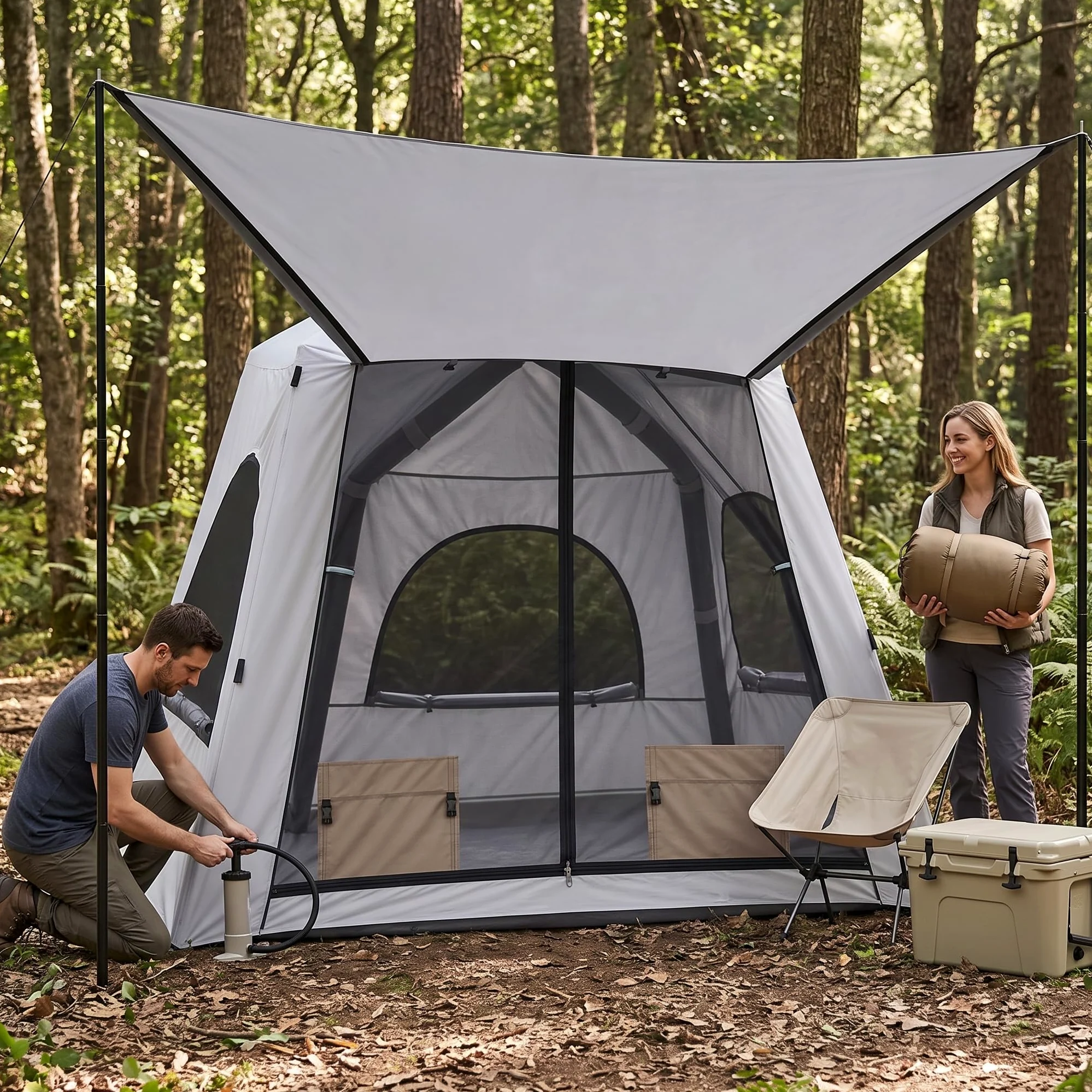 Tienda Inflable Camping para 3 y 6, Tienda Impermeable Montaje rápido, para Noche