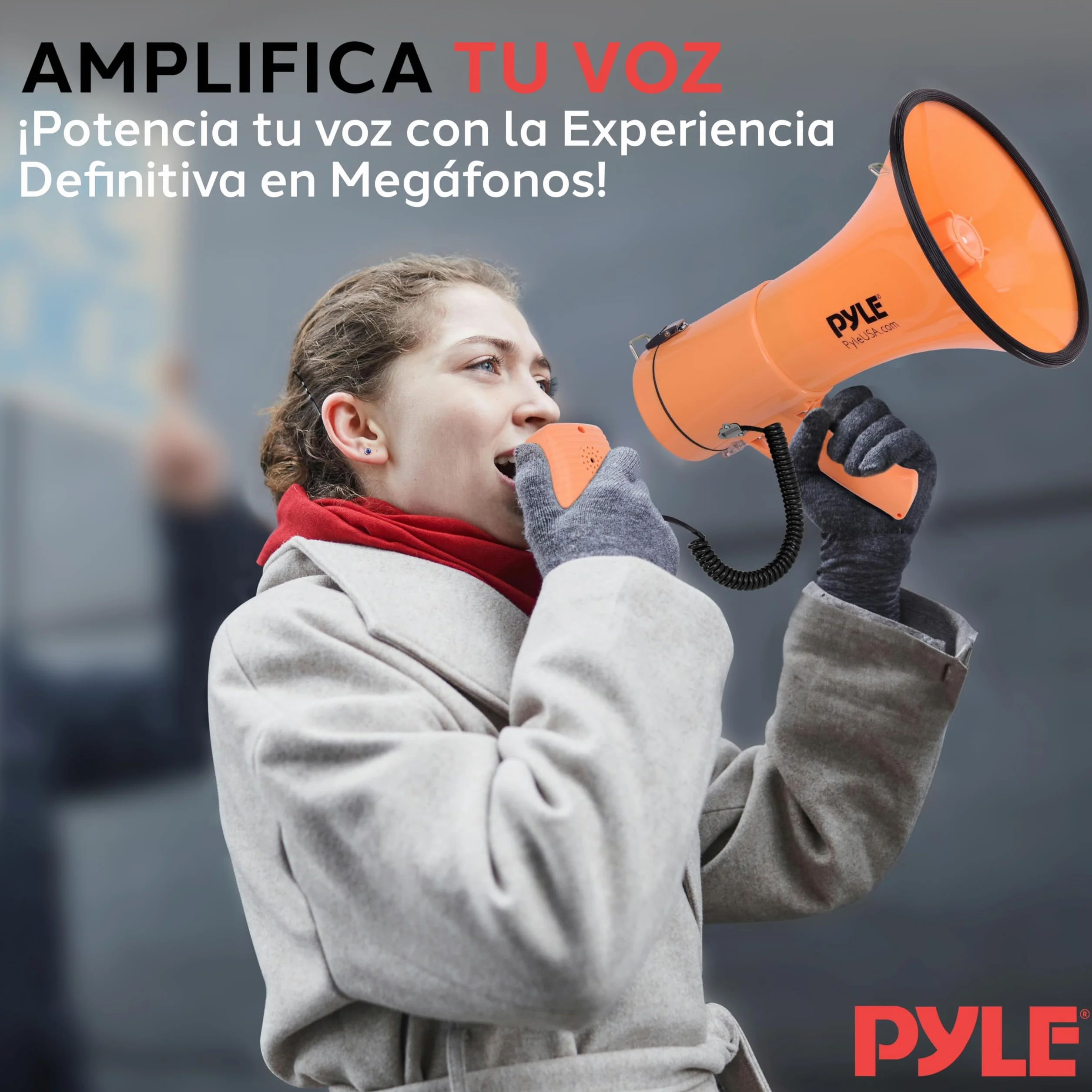 Pyle megafono, Altavoz, Portatil, 50V, Volumen Ajustable, Sirena, Correa para el Hombro, Entrada AUX, Compacto, Ideal para anuncios, Eventos, Deportes y mas