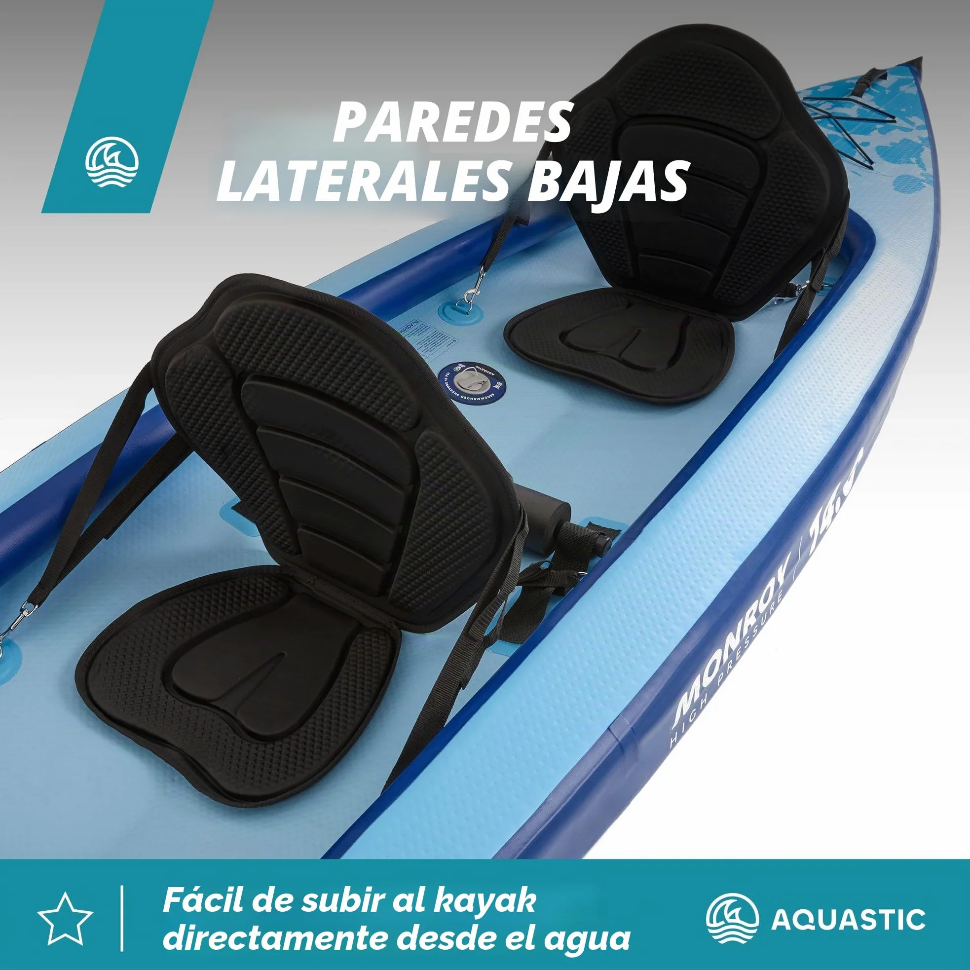 AQUASTIC Monroy 14'0" - Kayak Hinchable y Sup Hybrid Drop-Stitch, 2 cámaras en V, Estable, Capacidad de Carga de hasta 250 kg, Equipamiento: 2 Asientos, Paleta, Bomba, lastre, Mochila
