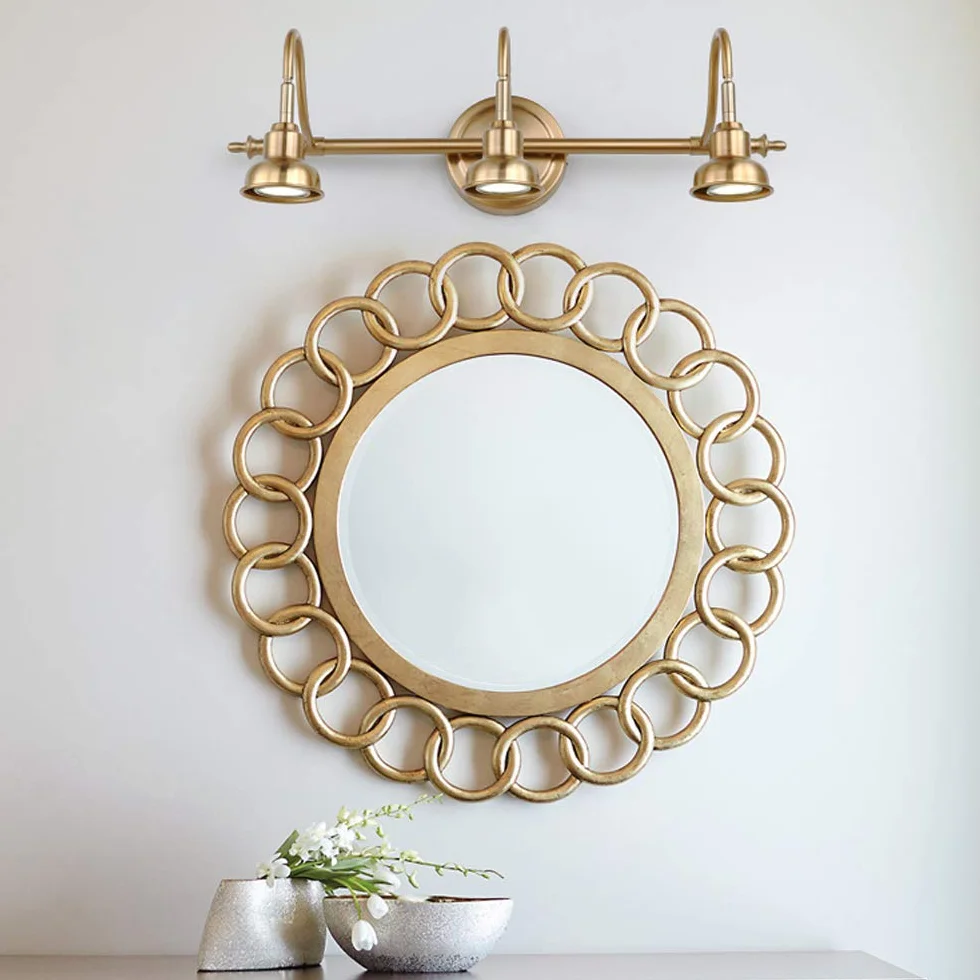 Lámpara LED Retro Antigua de Espejo de Baño, Aplique de Latón, 15W, D53cm, Luz Natural