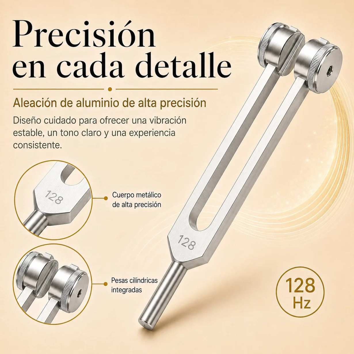 Aureva Lumyra Diapasón Terapéutico 128 Hz con Martillo de Goma, Bolsa y Paño para Meditación y Yoga