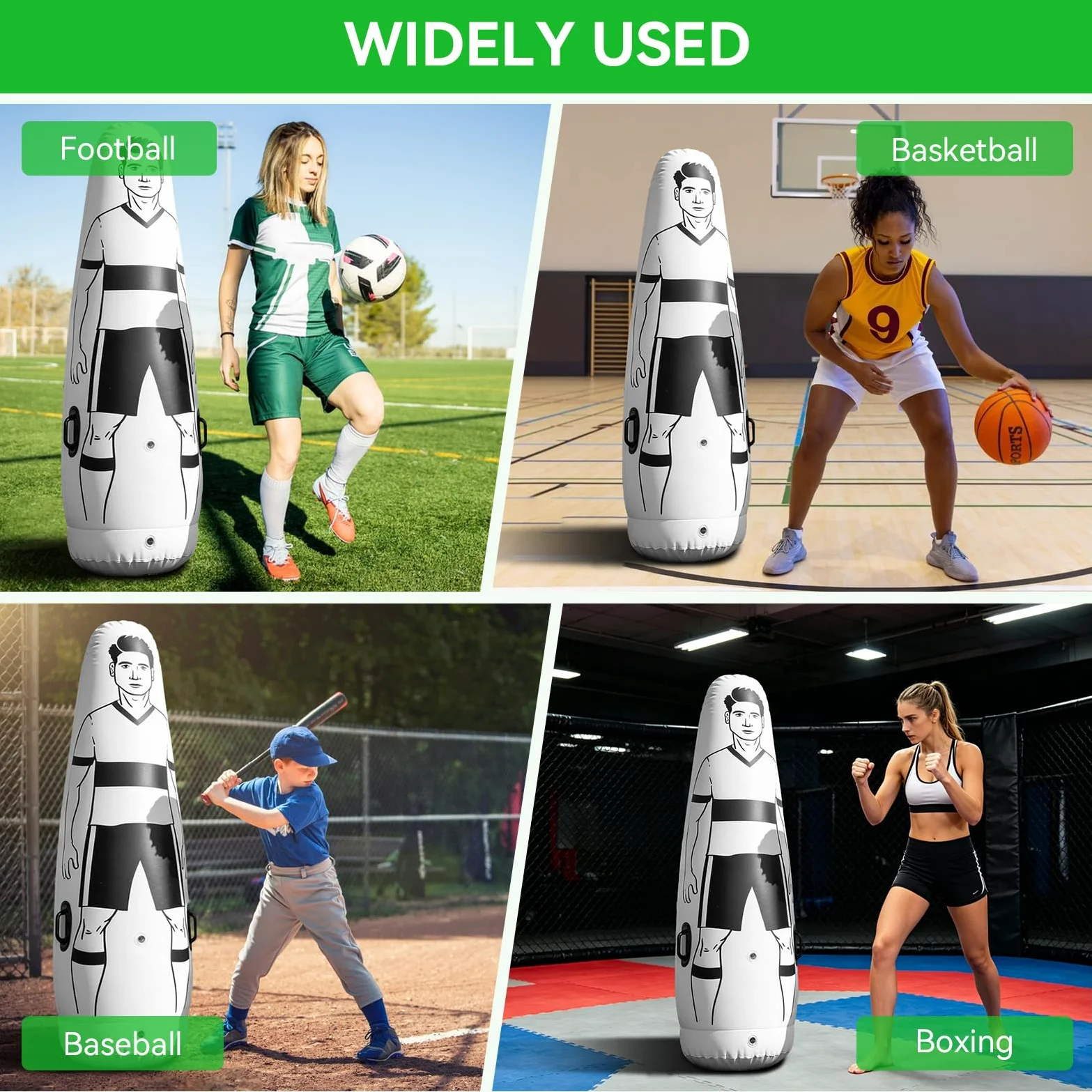 Maniquí de fútbol, ​​175x50cm/68,9x19,7 pulgadas entrenamiento de fútbol inflable vaso de práctica de fútbol de pared Maniquí De Fútbol defensor de patadas de fútbol portátil para niños y adultos