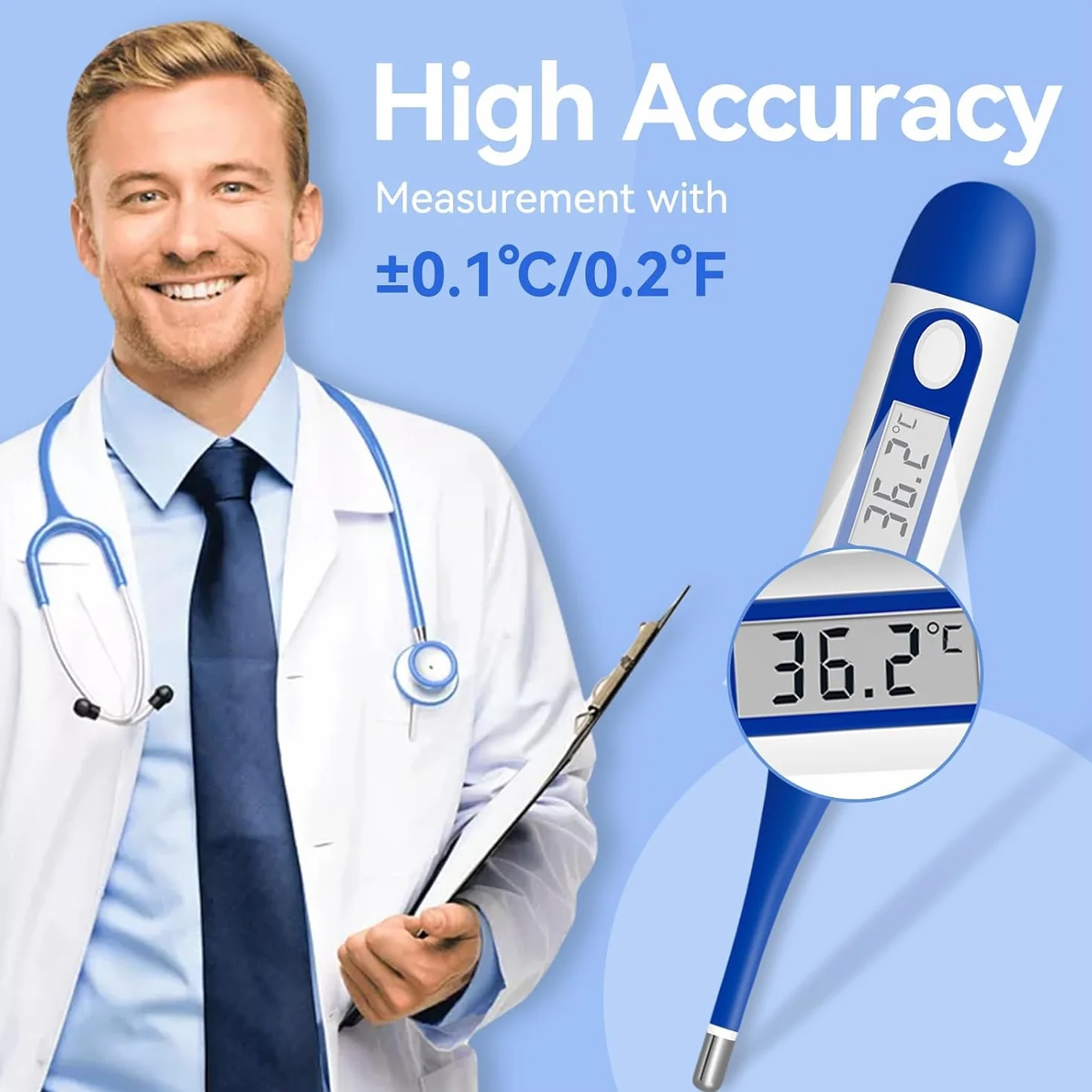 Berrcom Termómetro Digital Flexible Bucal y Antebraquial Impermeable con Alarma de Fiebre