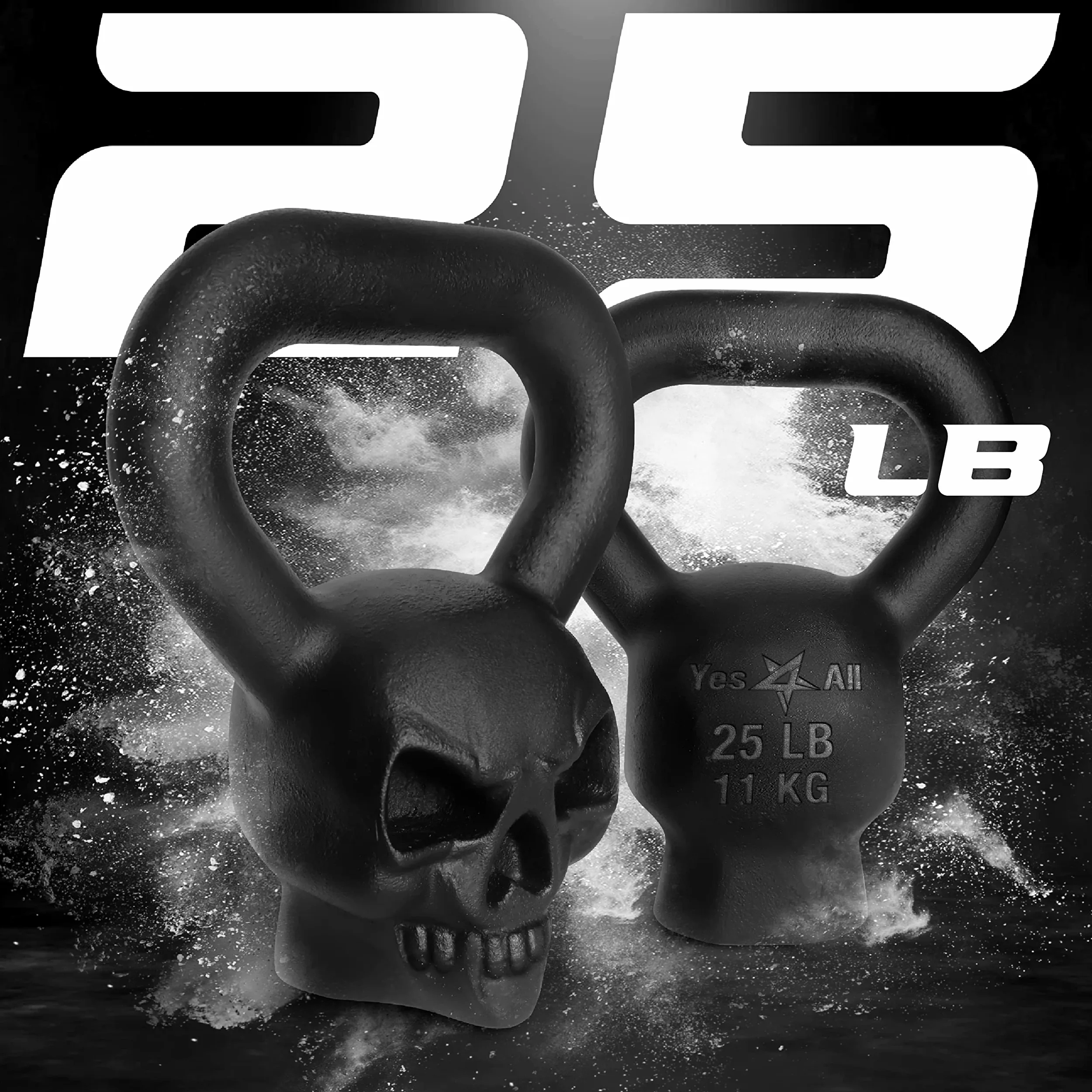 Yes4All Pesa rusa de hierro fundido con revestimiento de calavera/polvo con asas anchas y parte inferior plana - 4, 6, 8, 10, 12, 14, 16, 20, 24, 32, 40 kg