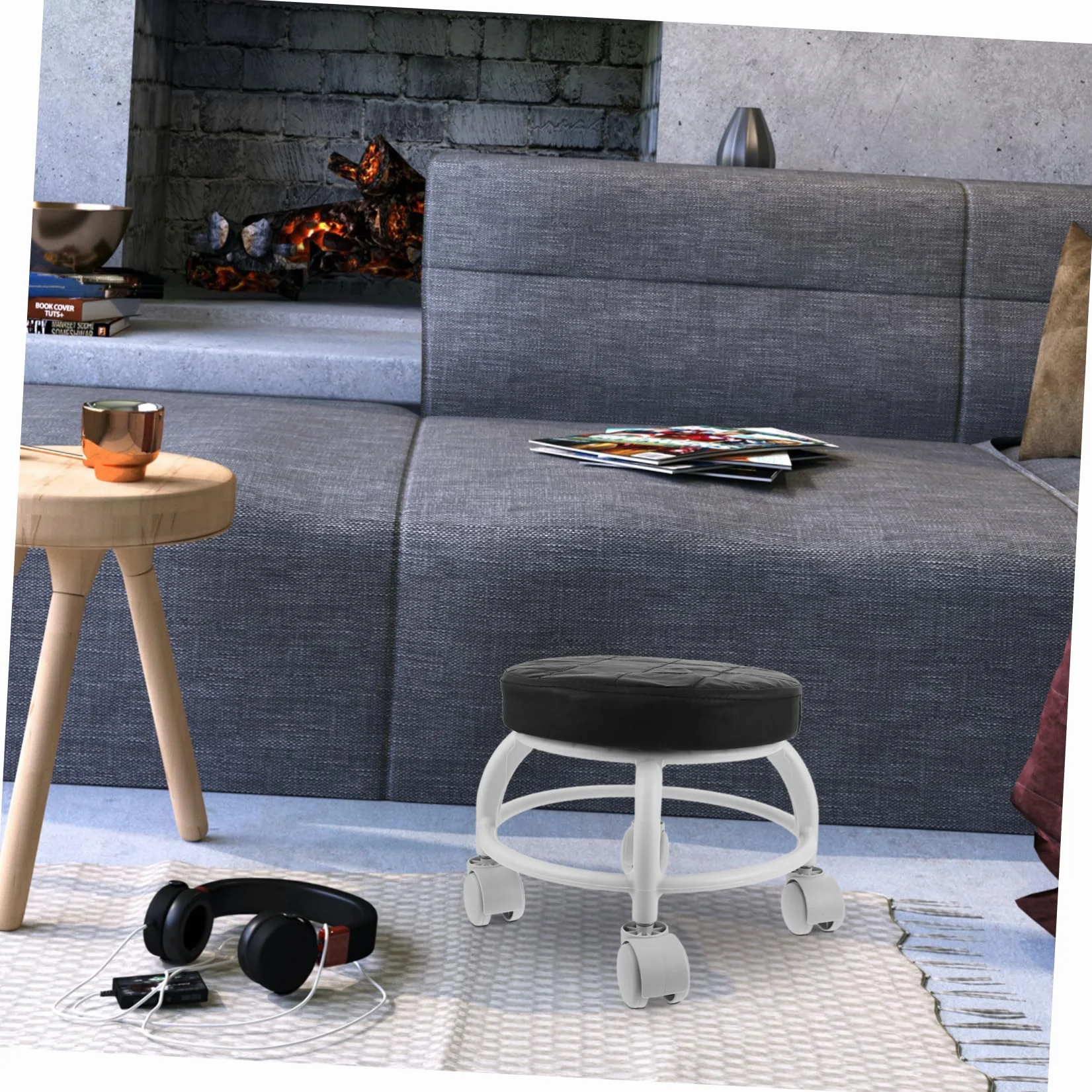 Taburete Pedicura con Ruedas, Asiento PU y Plástico, para Salones de Belleza