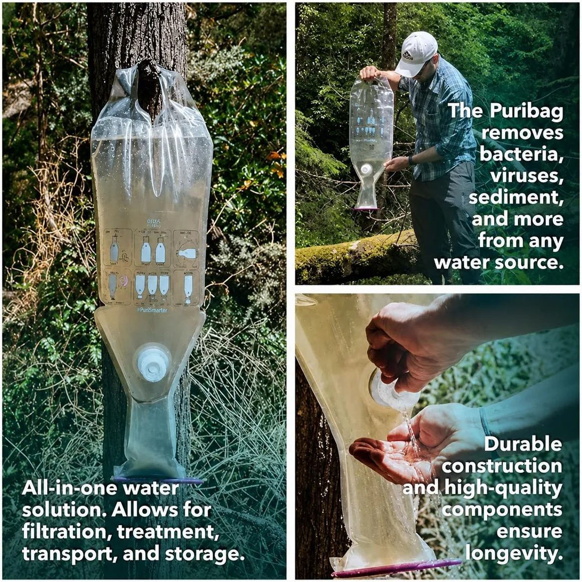 PuriBag: Purificador de agua Sistema de camping para senderismo, supervivencia, viajes, perfecto para almacenamiento de agua y viajes, 10L (2.5 galones)