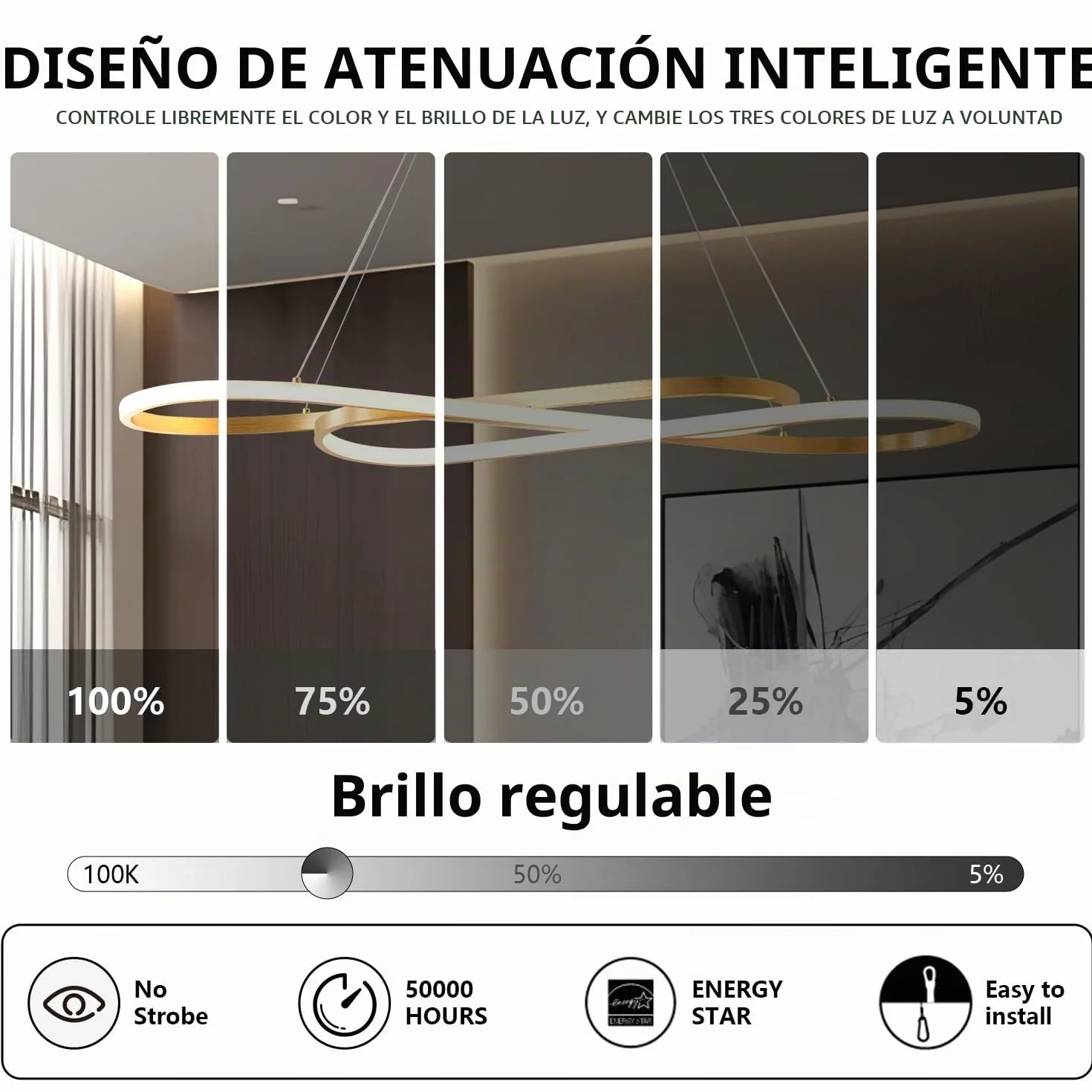 Lámpara de Araña LED Dorada 100 cm Altura Ajustable para Isla de Cocina