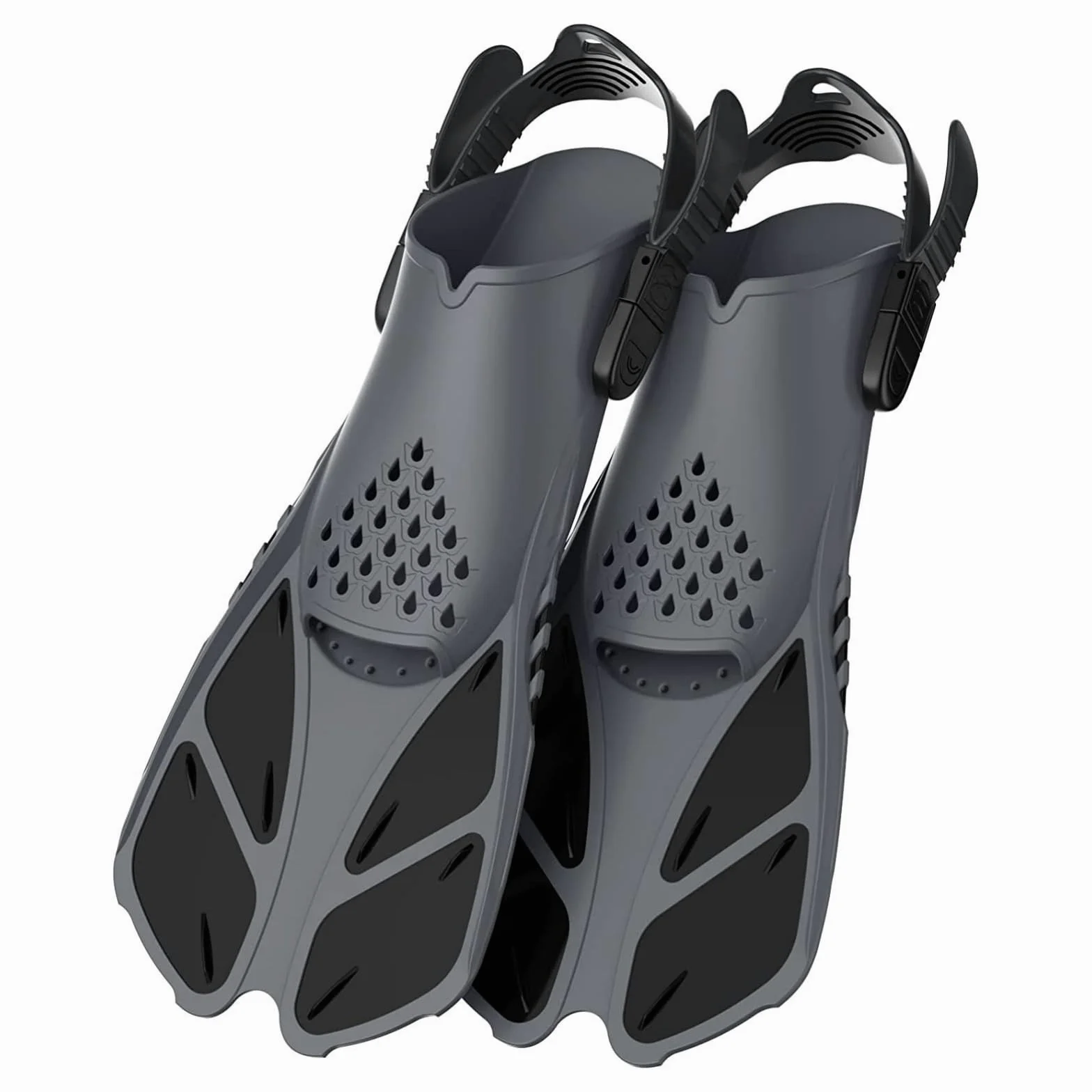 1 par de aletas de buceo, aletas de natación, tamaño de viaje corto ajustable para snorkeling, buceo, adultos, talón abierto, aletas de buceo