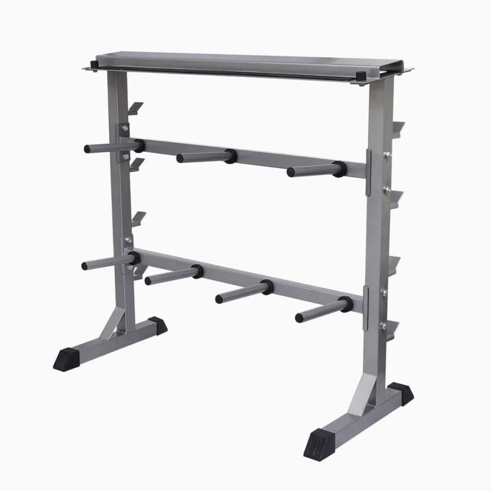 Generic Soporte de barra compatible con mancuernas de neopreno y hierro fundido, marco de acero pesado con una carga máxima de 300 Kg, Base antideslizante, Gris, 49 X 100 X 95 Cm, 7 Ronda
