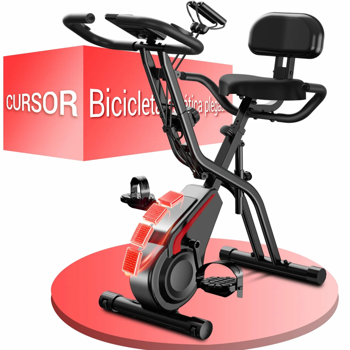 CURSOR FITNESS Bicicleta Estatica para Casa, Bicicleta Estática Silent con Resistencia Ajustable, Manillar y Sillín Ajustables, Pantalla LCD, Sillines Transpirables, para Entrenamiento Cardiovascular