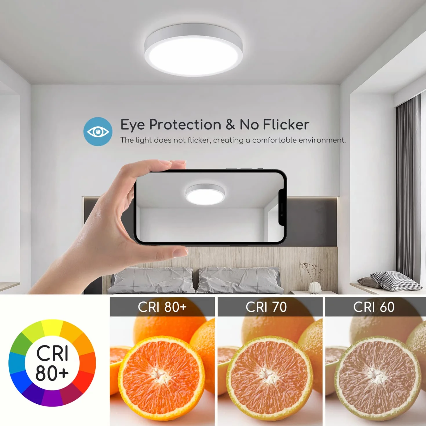 Aigostar Lampara de Techo LED 24W Ø285mm 2700LM Luz blanca fria 6500K para Sala de Estar