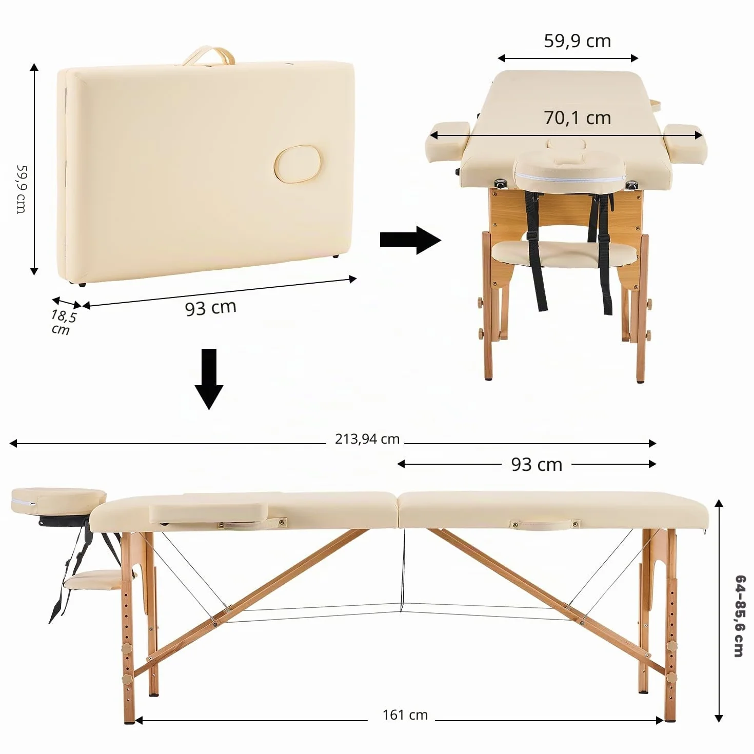 YOUNIKE Camilla de Masaje Plegable Portátil 2 Zonas Ajustable Altura Beige