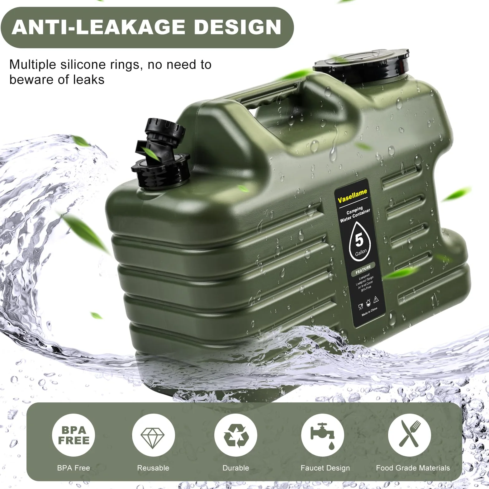 Jarra de agua de 5 galones con espiga, contenedores de agua portátiles, artículos esenciales para camping, tanque de agua portátil, contenedores de almacenamiento de agua para acampar al