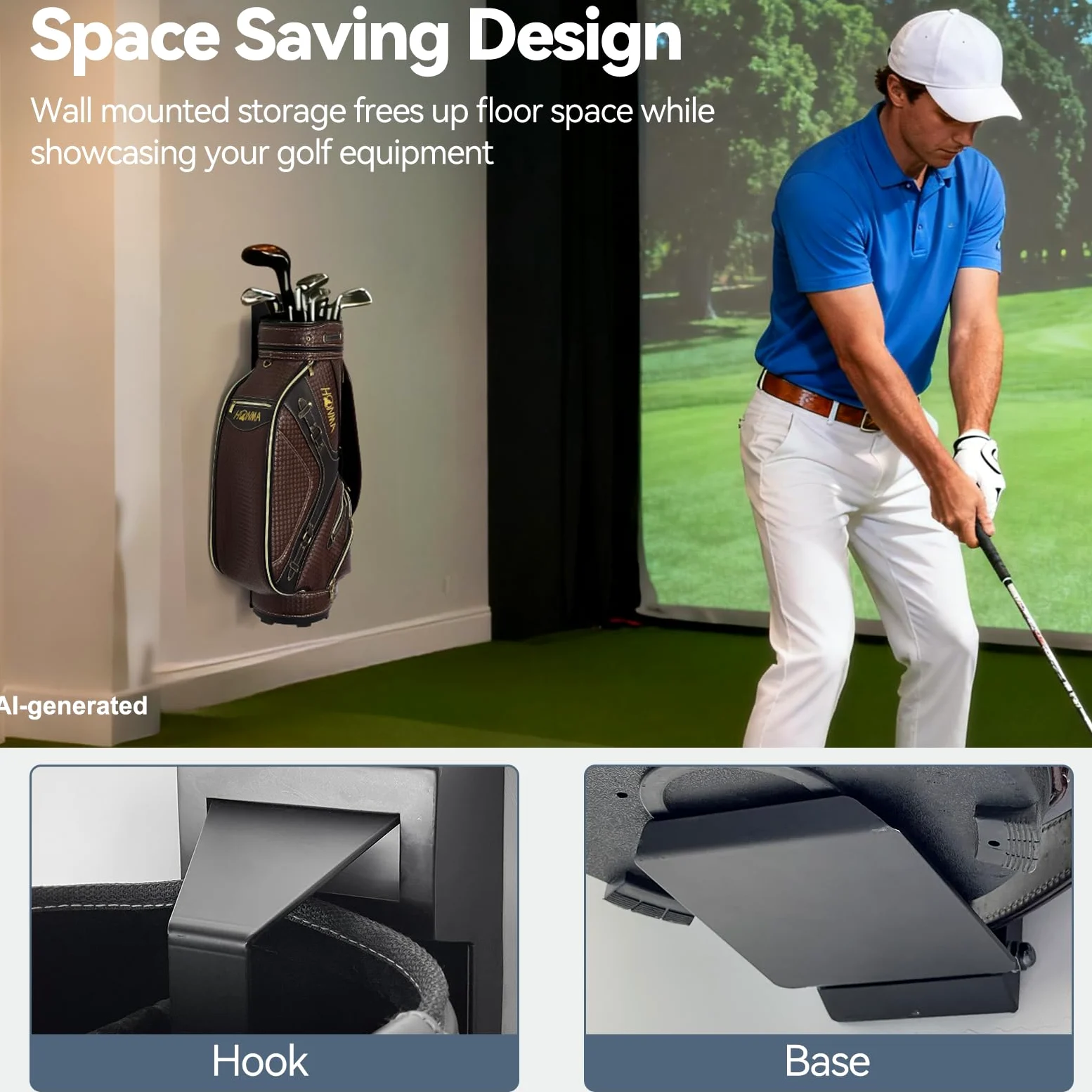 Soporte para bolsas de golf montado en la pared, plegable mejorado, antideslizante, alto grado de libertad