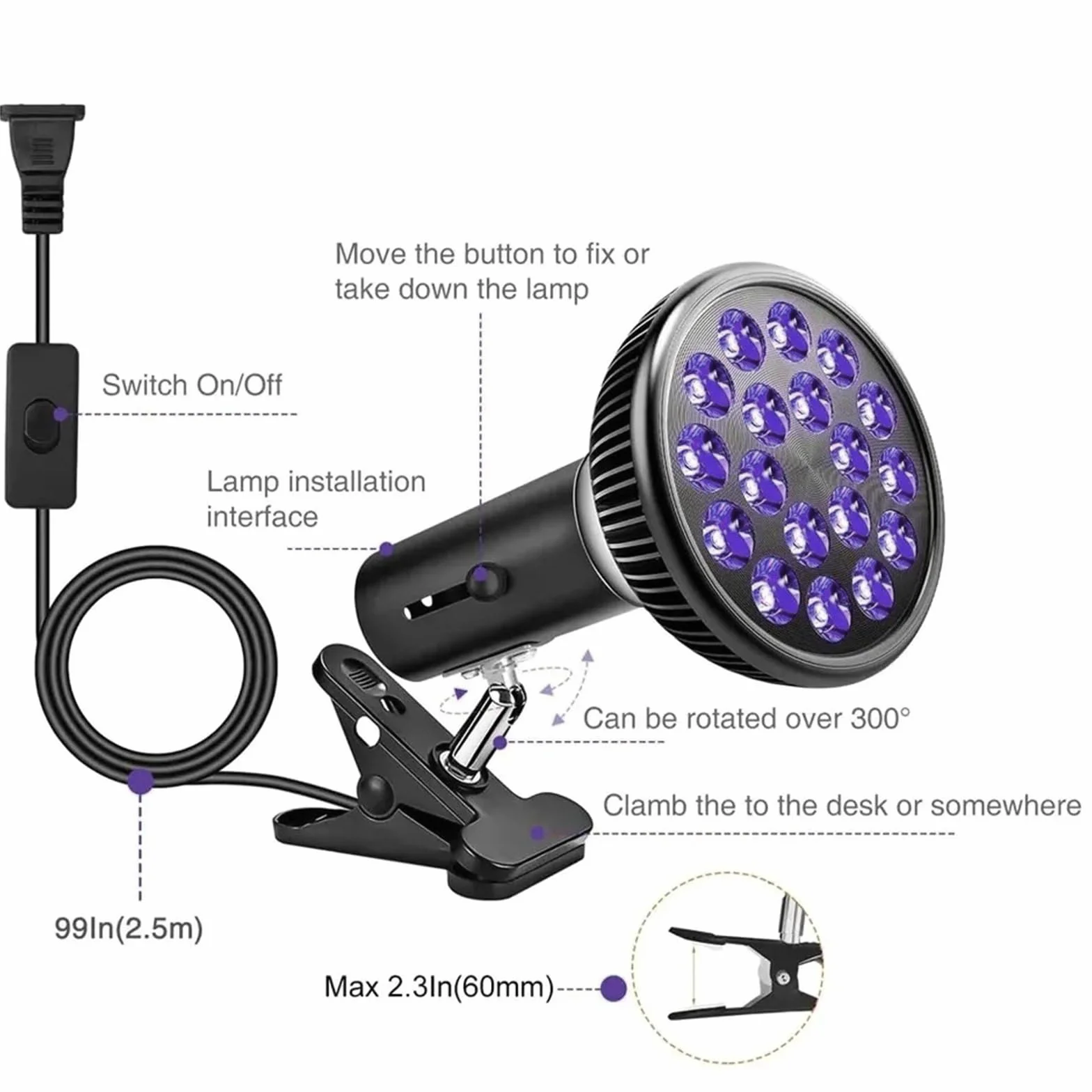 Lámpara de bronceado UV 54W E27 180° Giratoria 18 LEDs con Máscara Ocular