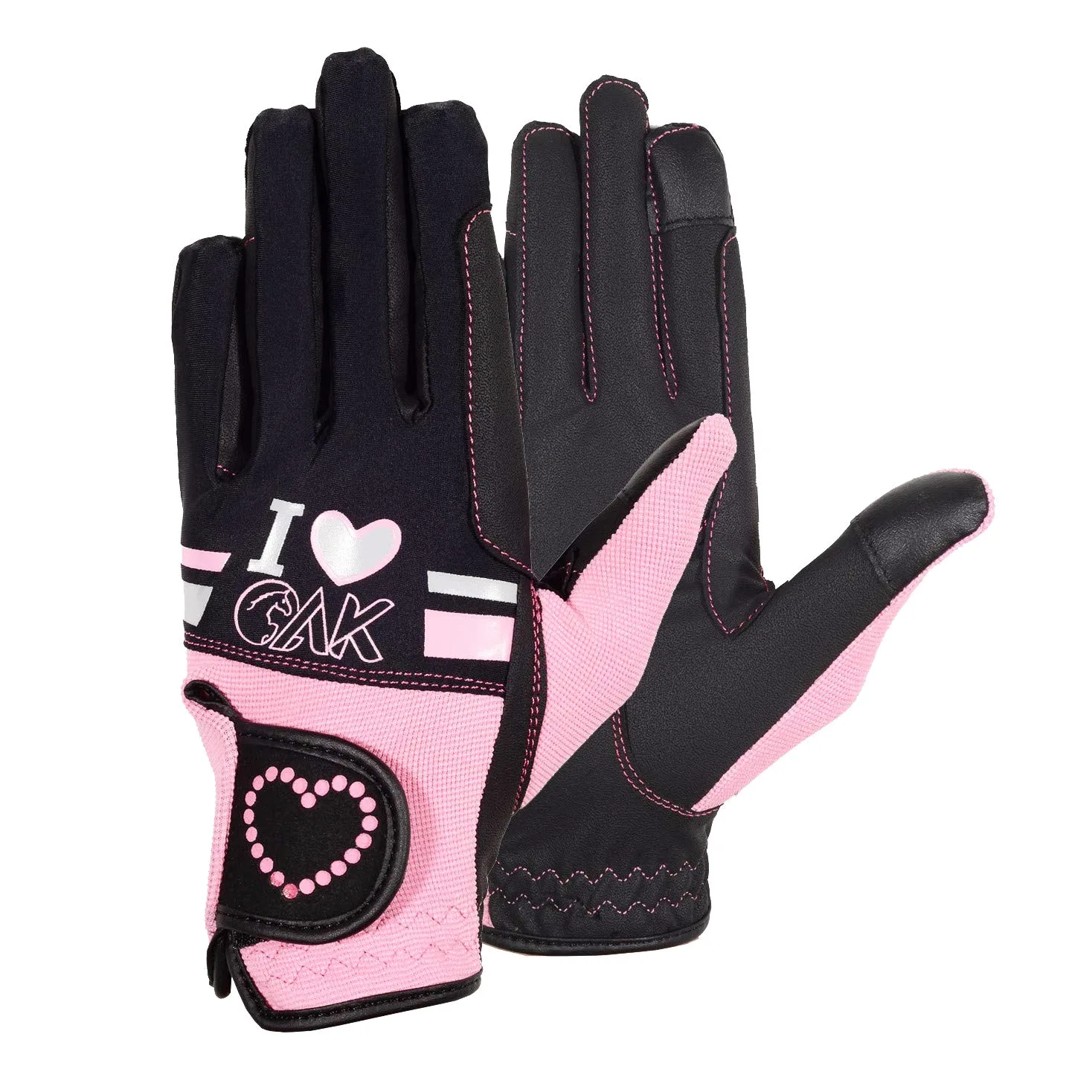 AK Love AKRS-6388 - Guantes de equitación para mujeres, hombres y niños, para todas las estaciones (negro/rosa, XL)