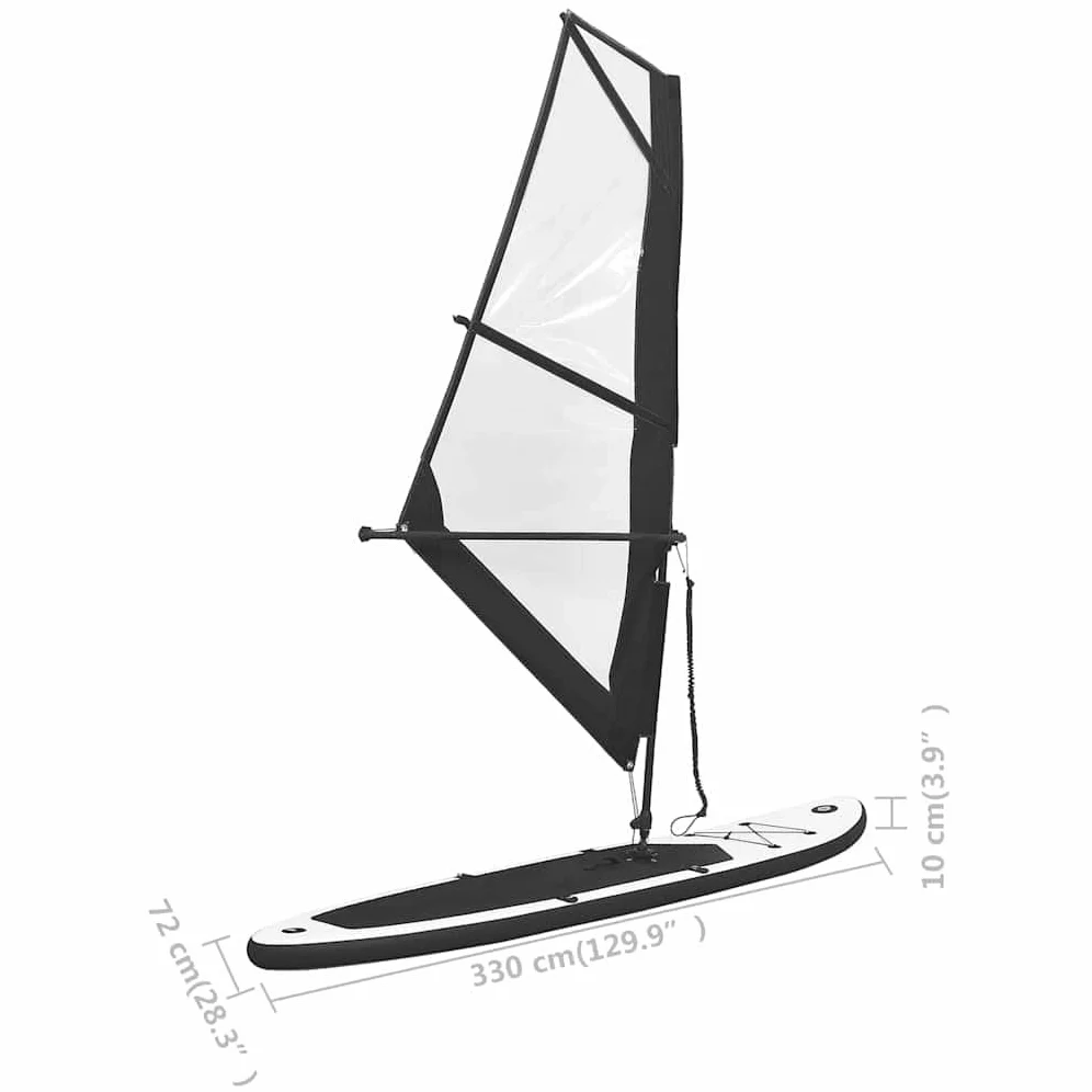 vidaXL Tabla de remo inflable con juego de vela, color blanco y negro