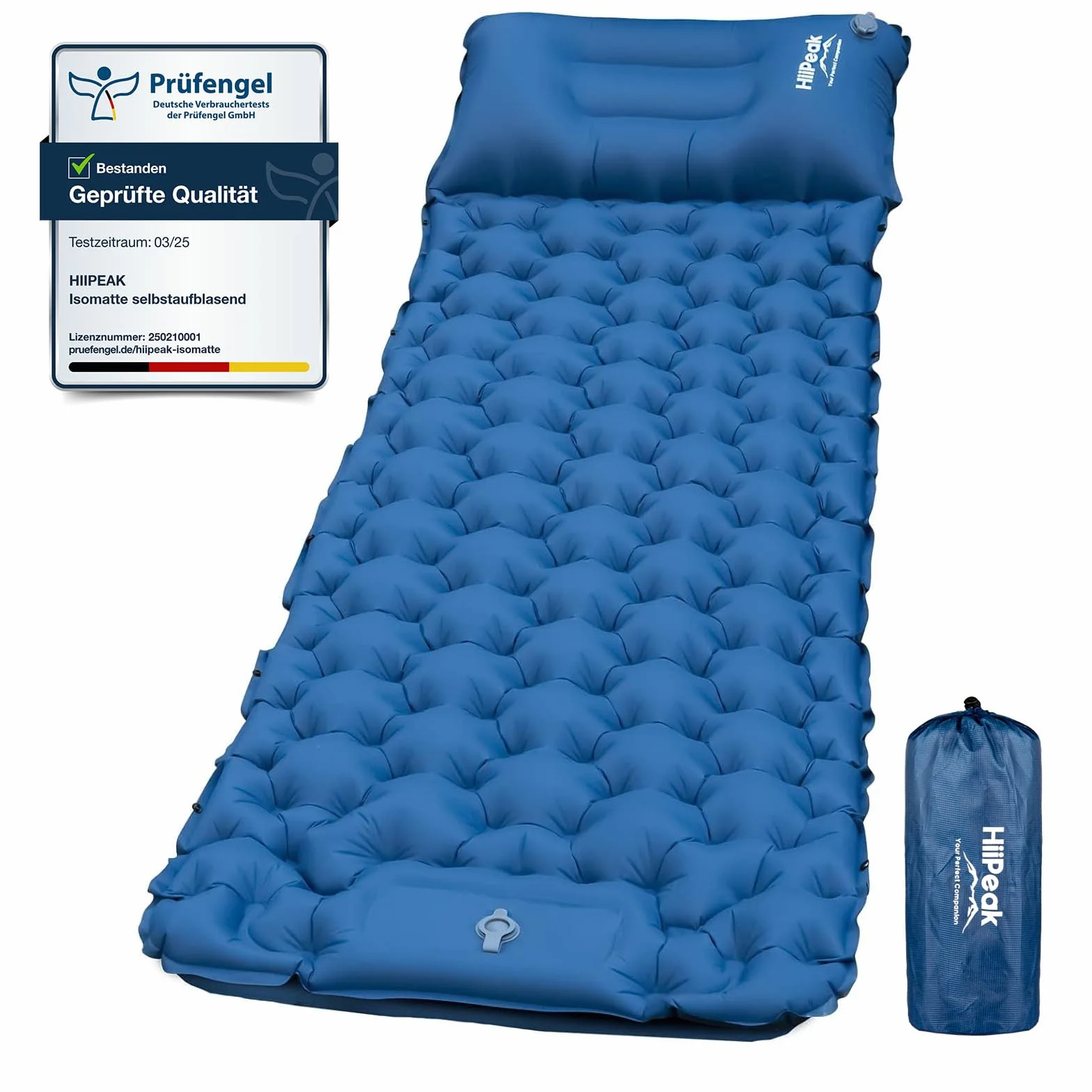 HiiPeak Esterilla portátil Inflable con Almohada y Bomba de pie, Colchoneta Camping de Dormir para Senderismo Ultraligero en Azul para Camping, Viajes y Senderismo