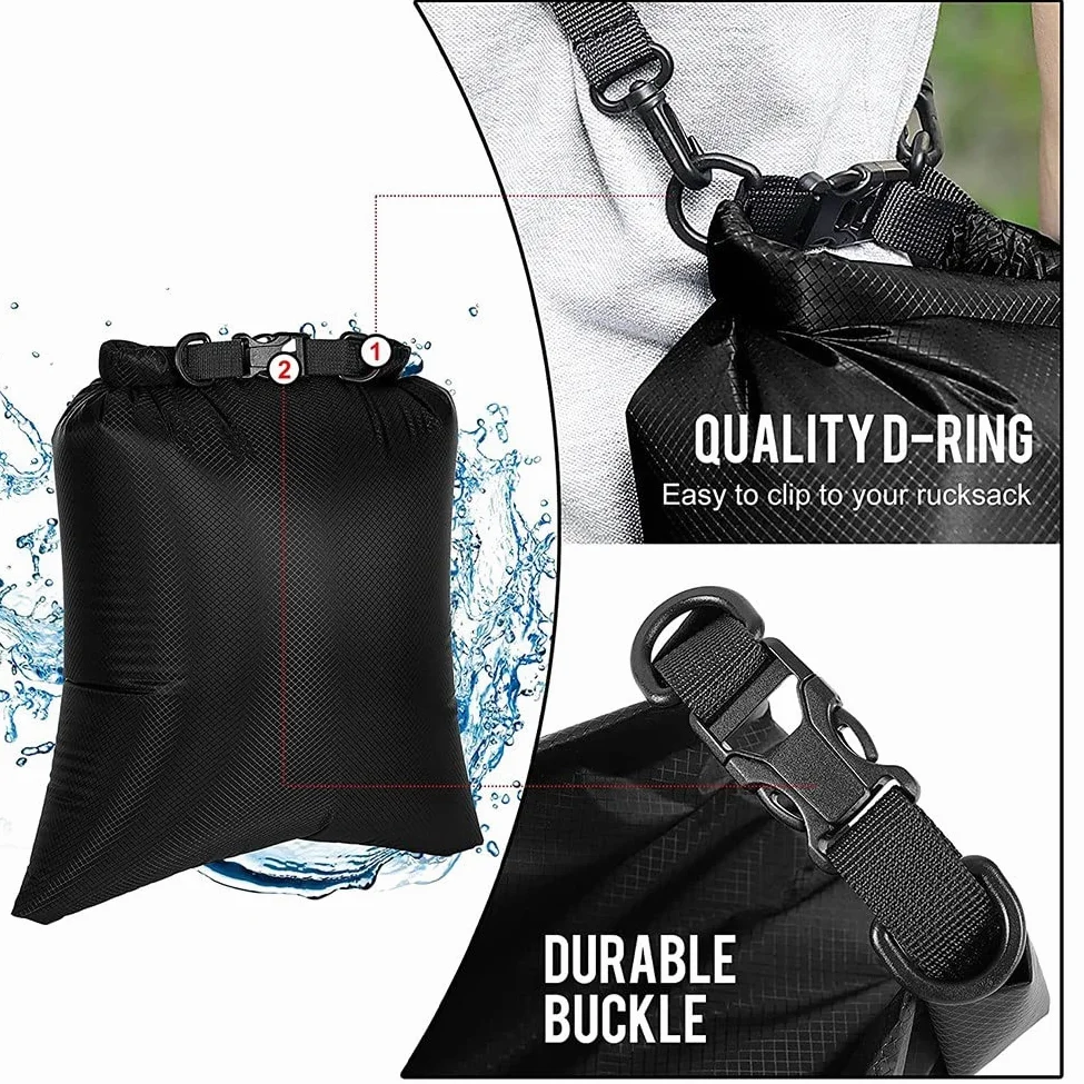 Pack de 6 Bolsas Impermeables para Kayaking, Boating, Bolsa Seca, Almacenamiento al Aire Libre para Canoeing, Camping, natación, Senderismo, Color Negro