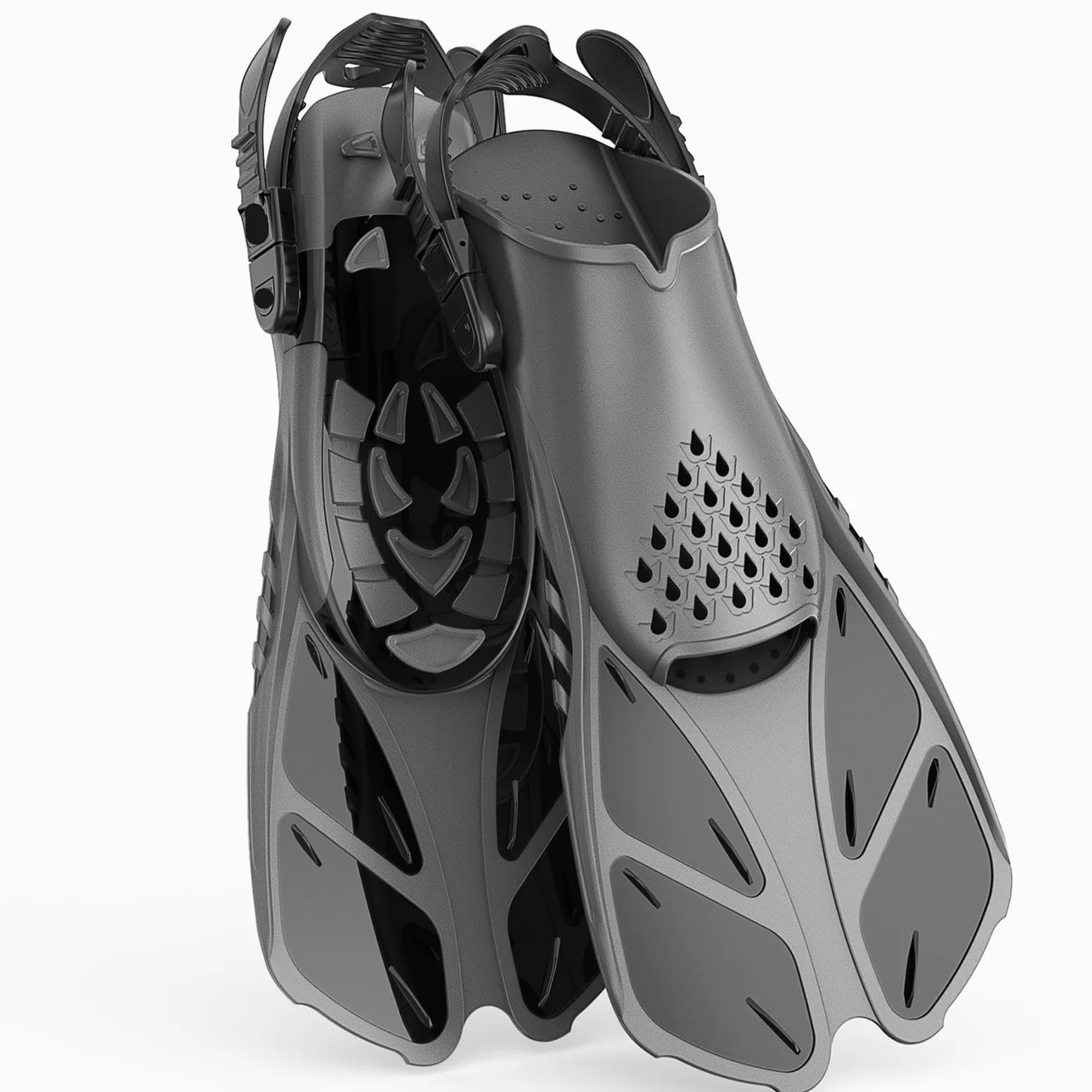 Aletas Buceo Aletas de snorkel con hebillas ajustables, aletas de natación, zapatos de buceo cortos de silicona, tacón abierto, tamaño de viaje, adultos, hombres y mujeres Aletas De Buceo(Black,S/M)