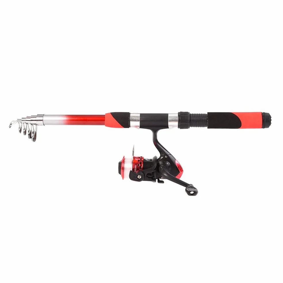 Kit Completo de Carrete de caña de Pescar con 2 cañas de Pescar telescópicas de 2,1 m, 2 carretes giratorios, señuelos de Pesca, anzuelos, Accesorios, bols,Combo de caña de Pescar y Carrete