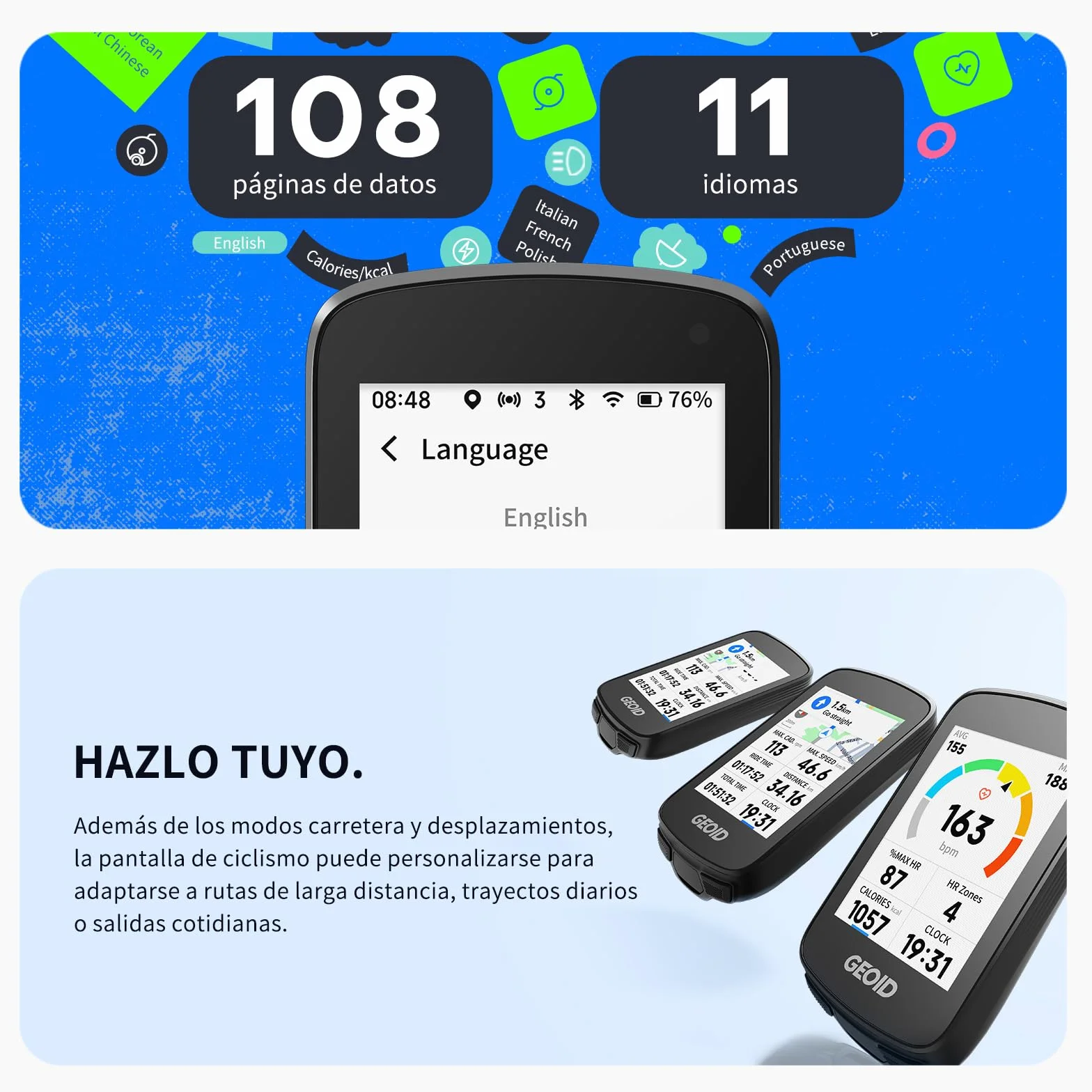 GEOID CC700 Pro GPS Ciclocomputador Touchscreen 2,8 Pulgadas con Mapas Completos – Ciclocomputador Bicicleta GPS Sin Cables con Navegación por Mapa, IPX7 Impermeable