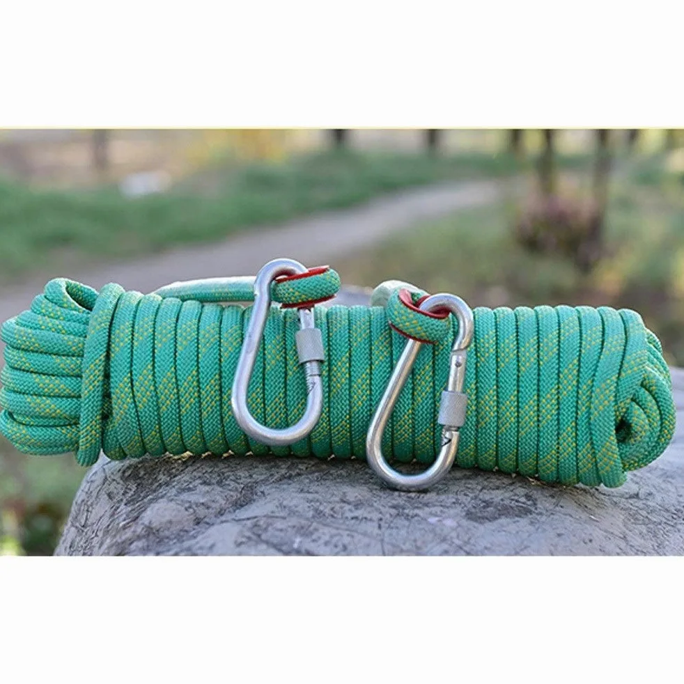 Cuerda de Escalada Cuerda de Alpinismo estática Verde de 14 mm, Cuerda de Nylon de Alta Resistencia Resistente al desgarro con mosquetón Doble 10M-100M (Tamaño : 10m)