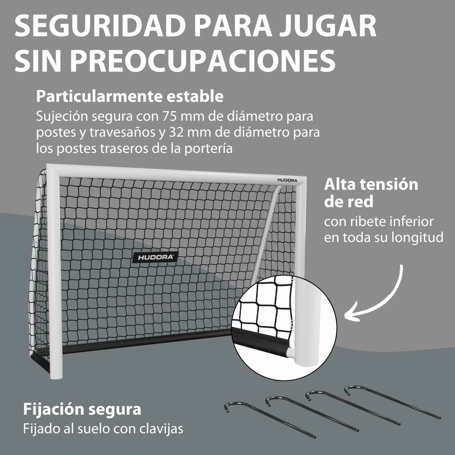 HUDORA Portería de Fútbol Avanzada 300 Blanco I para Niños/Jóvenes & Adultos I Ideal para Jardín I Impermeable & Estable para Entrenamiento de Fútbol con Red de Malla Fina