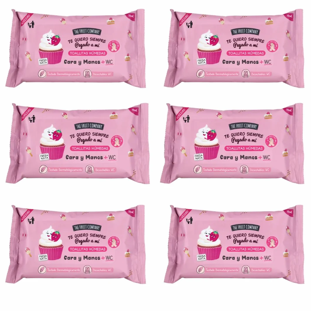 Toallitas Húmedas Fresa Nata Pack 6 x 15 uds The Fruit Company PH Neutro Aloe Vera Vitamina E