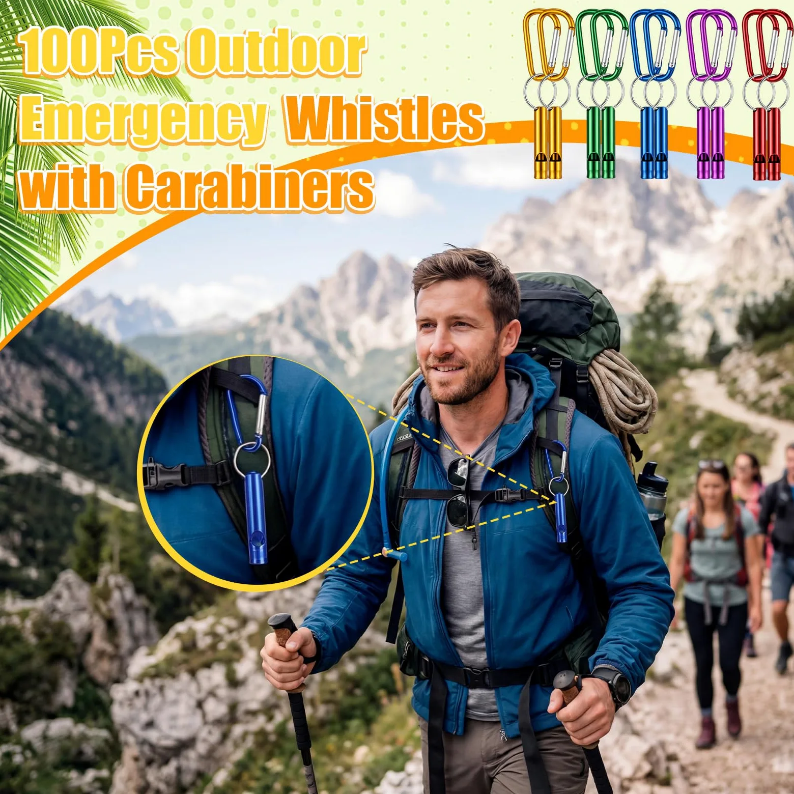 Foilswirl Silbatos de emergencia con mosquetones de aluminio extra ruidosos, seguridad de supervivencia, impermeable, llavero a granel para adultos, deportes al aire libre, árbitro, entrenamiento