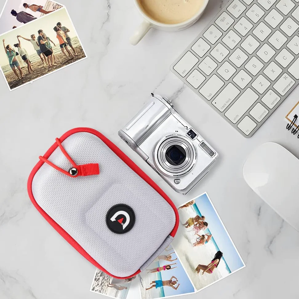 ACHIX Funda rígida para telémetro de Golf Compatible con Bushnell/Callaway, Bolsa de Transporte Universal con mosquetón para cinturón, Plata con Borde Rojo, 5.59 * 3.7 * 2.5inch, Moderno