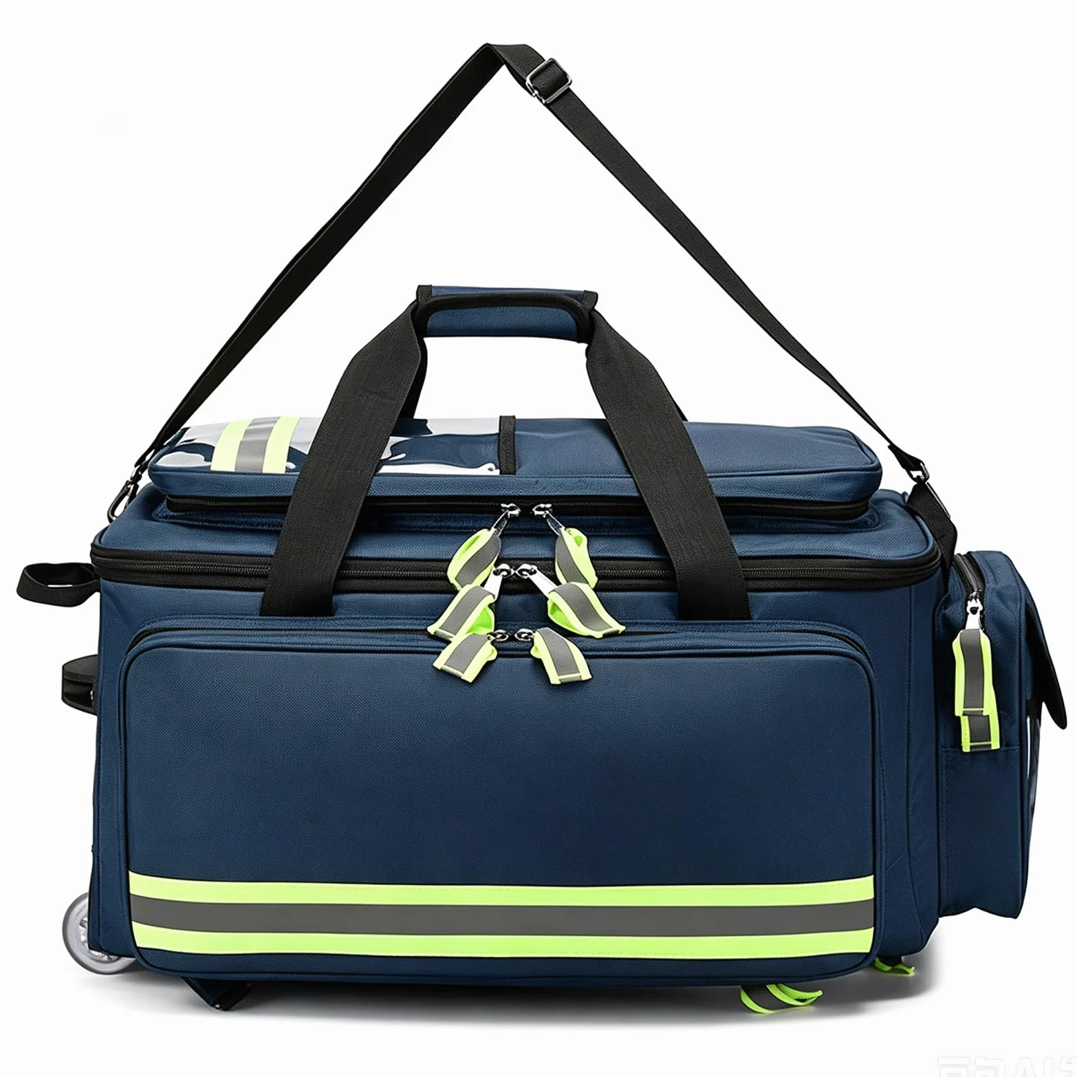Bolsa De Primeros Auxilios Con Ruedas,Diseño Multi-bolsillo Ignífugo blue | Con Mango Telescópico Desmontable, Para Técnicos En Emergencias Médicas Y Personal