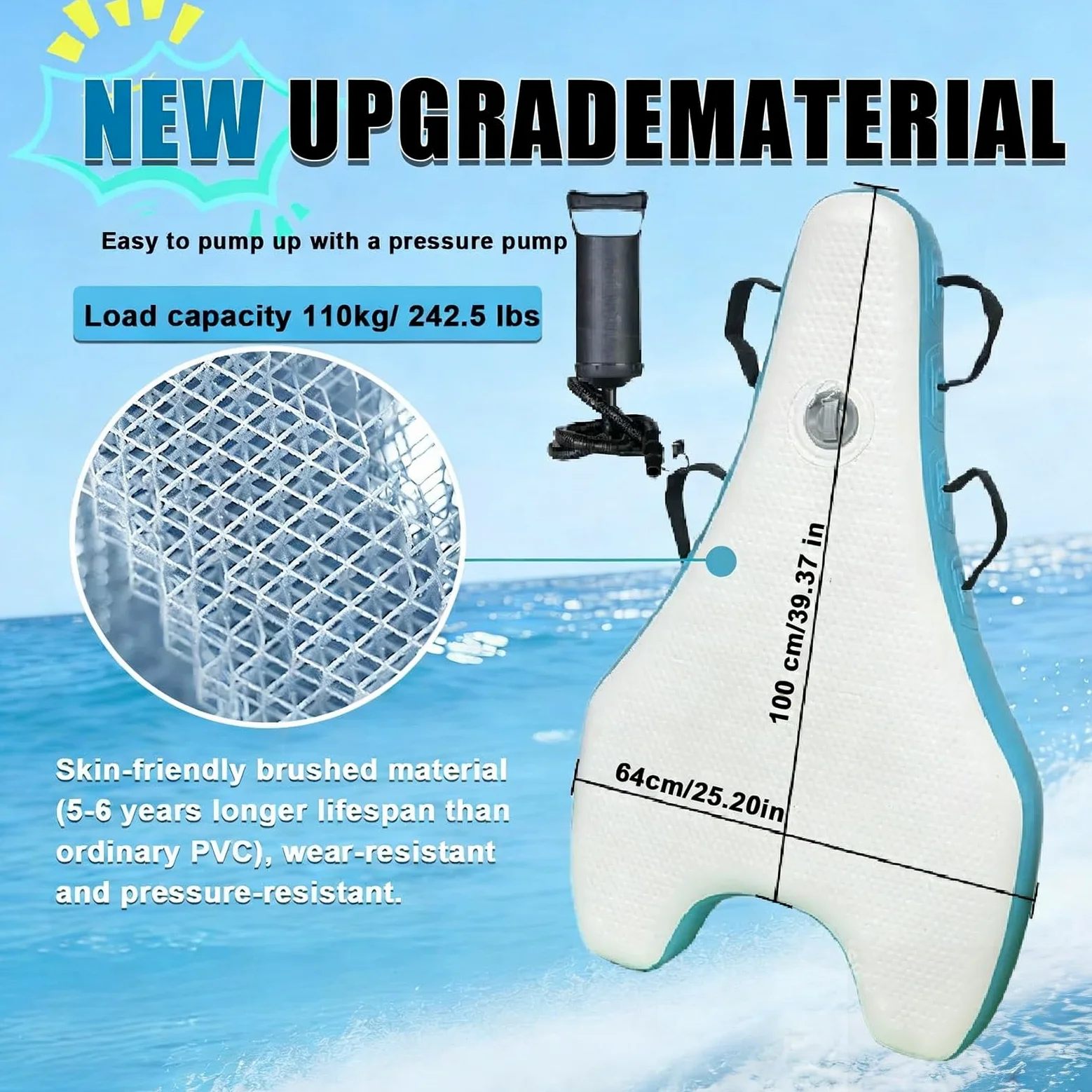 Tabla de surf eléctrica con motor de 500 W, 3-7 km/h, funcionamiento de modo dual, diseño de bodyboard inflable, resistente al agua salada, para principiantes y expertos