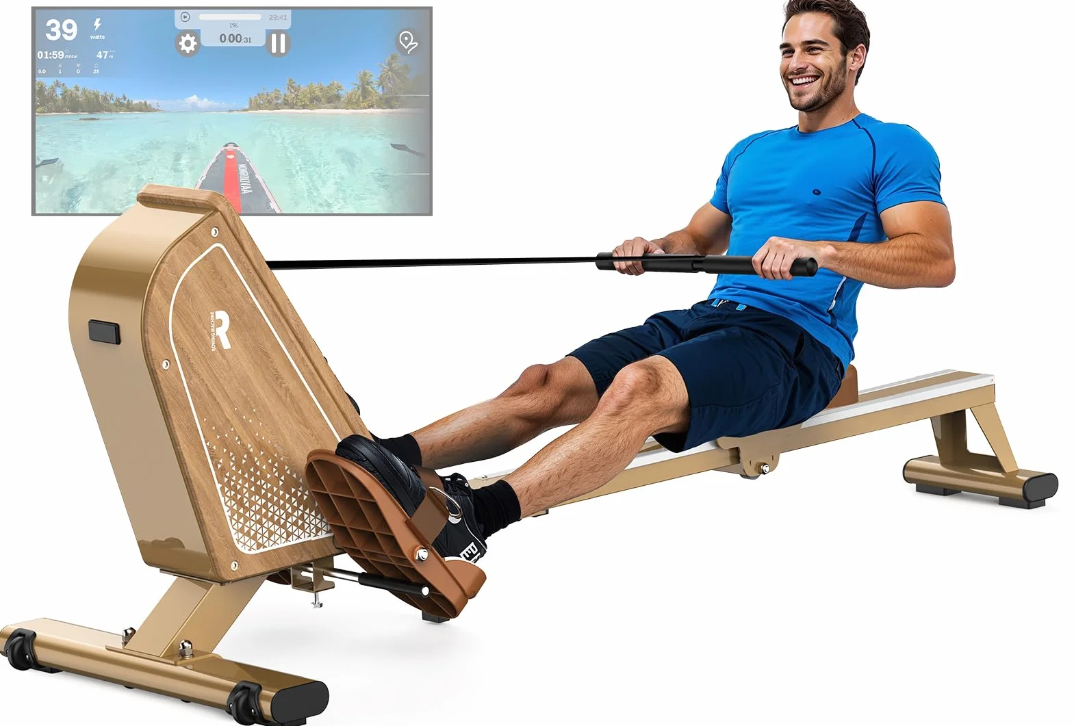 Máquina de remo para casa OR3, dispositivo de remo magnético con monitor Bluetooth, 16 niveles de resistencia, remo compacto con capacidad de peso de 150 kg, almacenamiento vertical, 2 años de