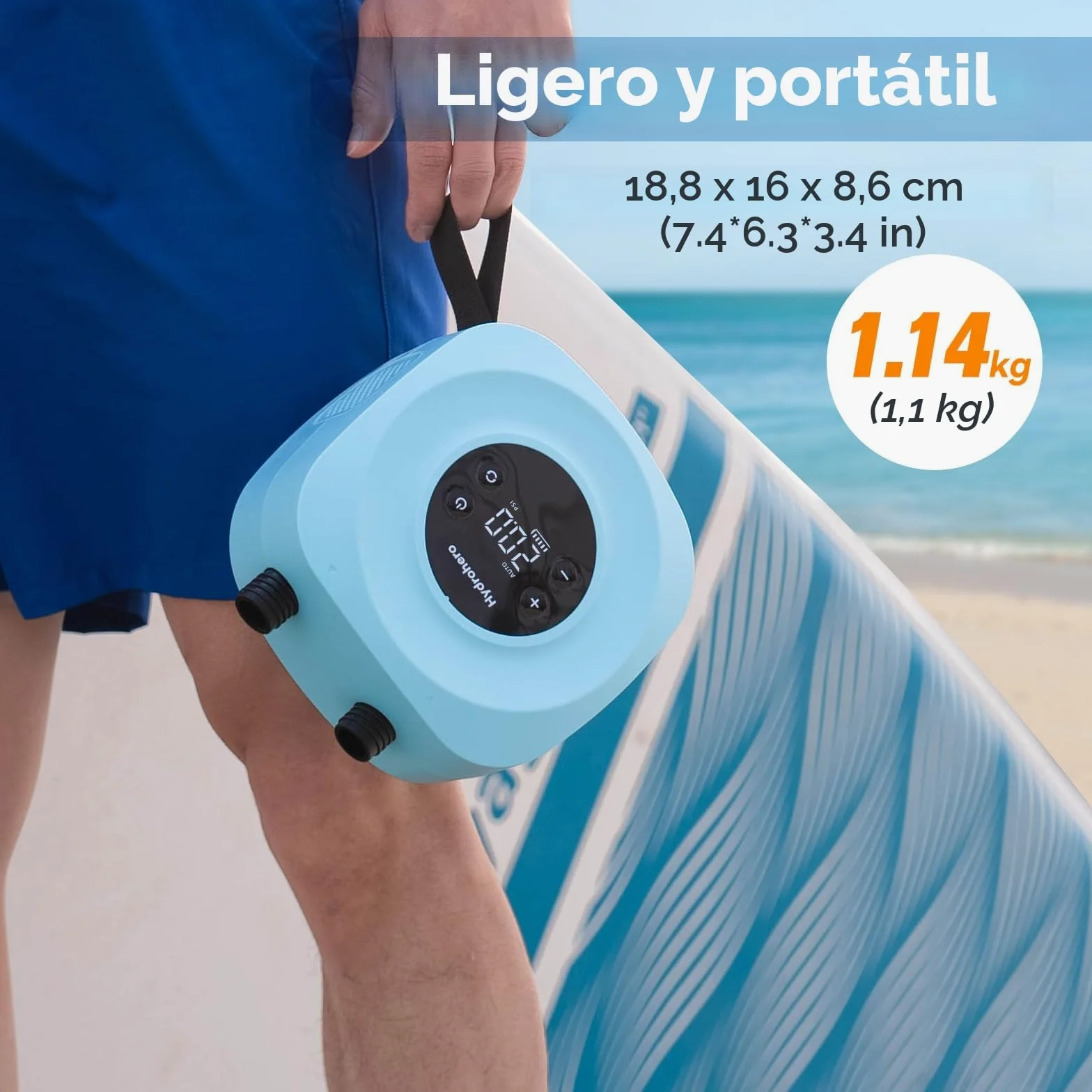 Hydrohero Bomba Eléctrica para Paddle Board, Sup Recargable 20 PSI, Inflado/Desinflado Inteligente a Doble Etapa, Apagado Automático para Tablas de Paddle, Cometa de Surf, Tienda, Barco