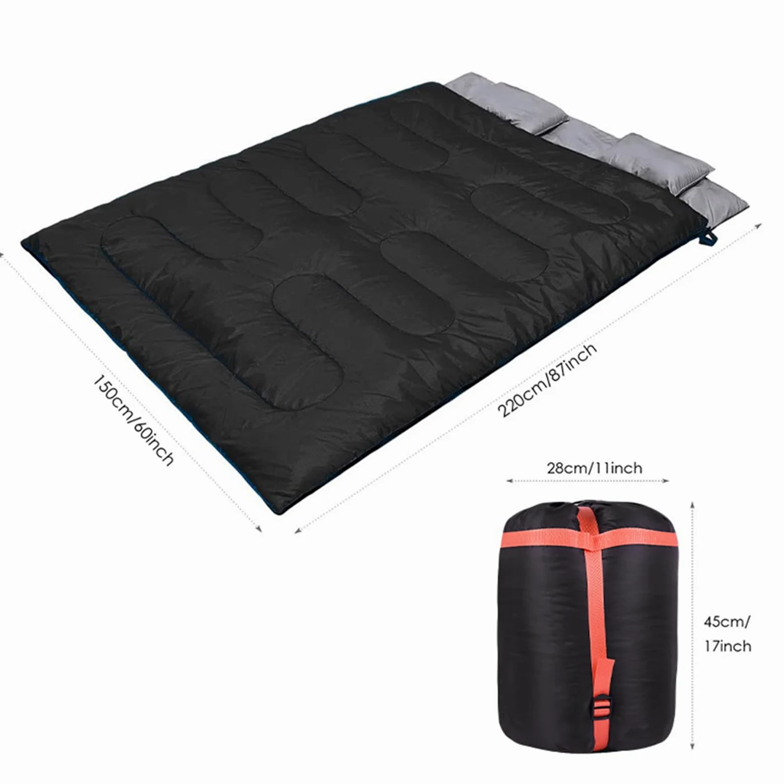 Saco de dormir con calefacción doble tamaño Queen para adultos, 3 estaciones, clima cálido y frío, perfecto para camping, senderismo y mochileros