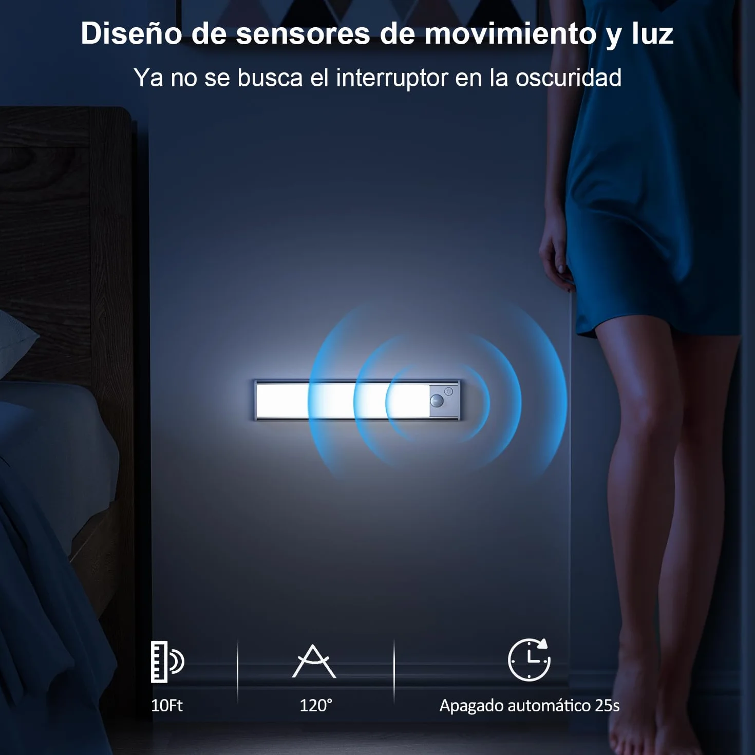 Luz LED Sensor Movimiento Cocina Armario Luces Pilas Adhesiva Recargable Lampara sin Cables Bajo Mueble Interior Tira Lamparas Magnetica Pared Barra Iluminacion Inalambrica USB