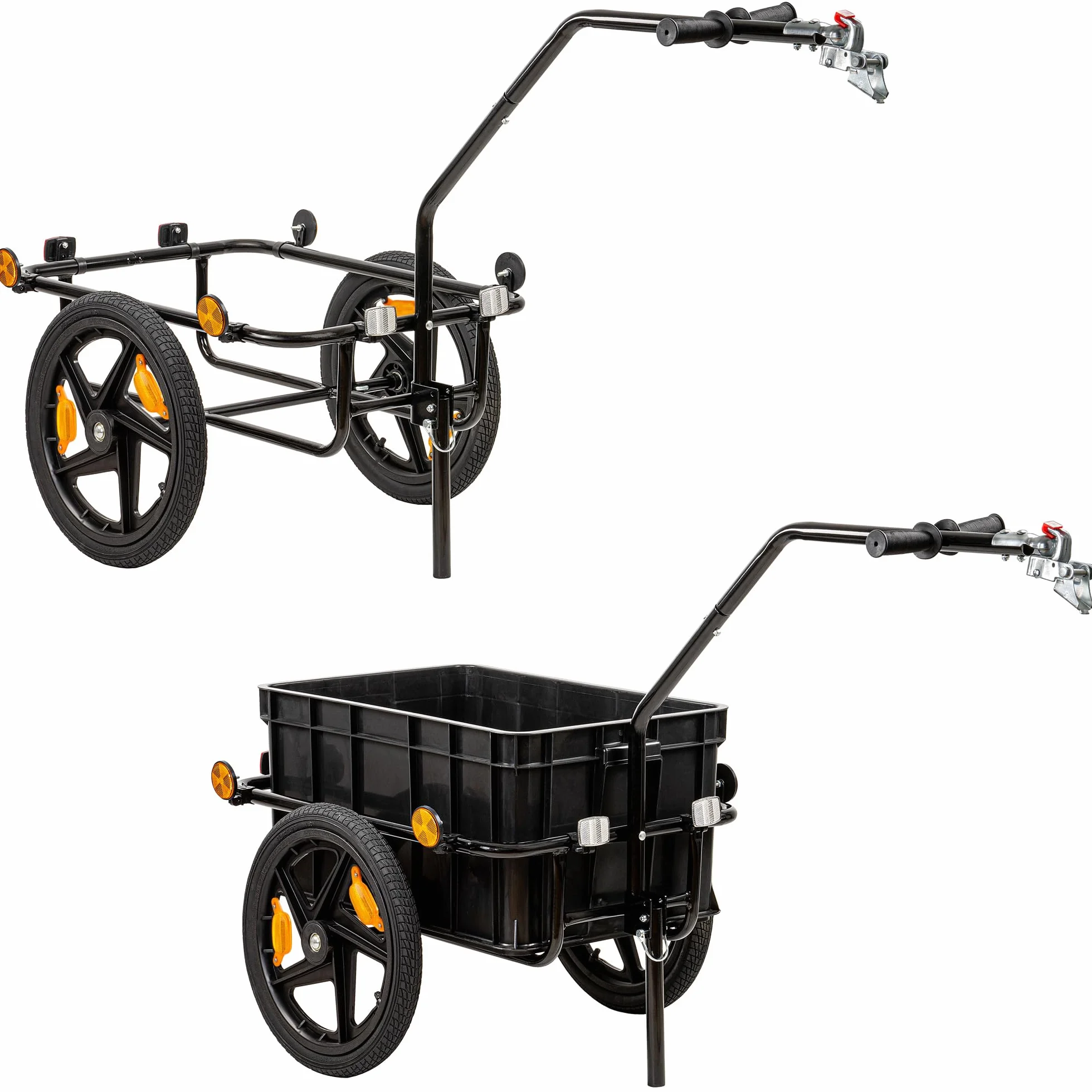 Zelsius Carrito de bicicleta, transporte, 68 litros, remolque de bicicleta, remolque de carga con bandeja de plástico, remolque de transporte, caja de transporte
