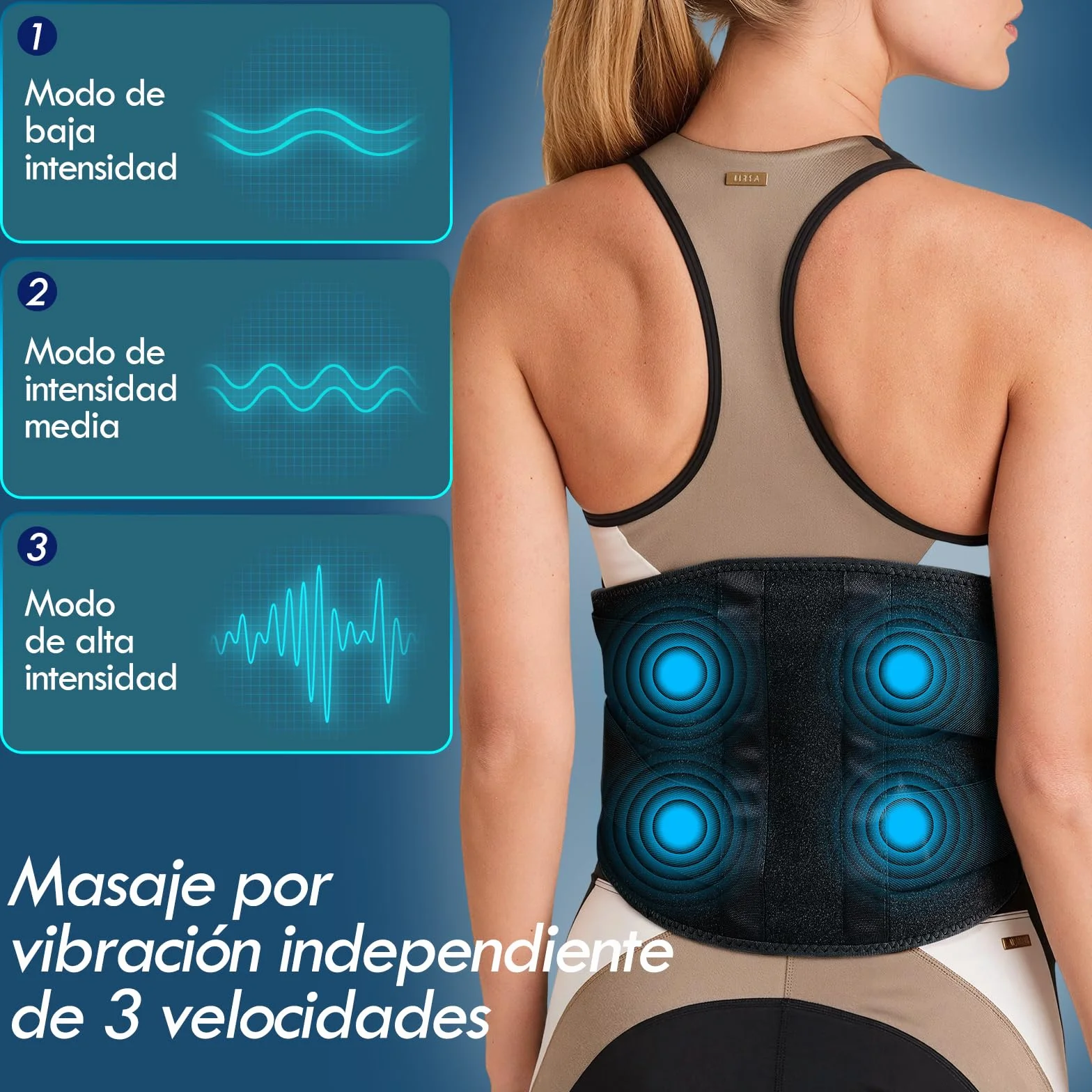 Almohadilla Eléctrica Lumbar, 16000mAh Manta Eléctrica Para Cintura Inalámbrica con 3 Modos De Calefacción Rápida y Masaje, Apagado Automático, para Espalda, Cuello, Hombros y Vientre (Negro)