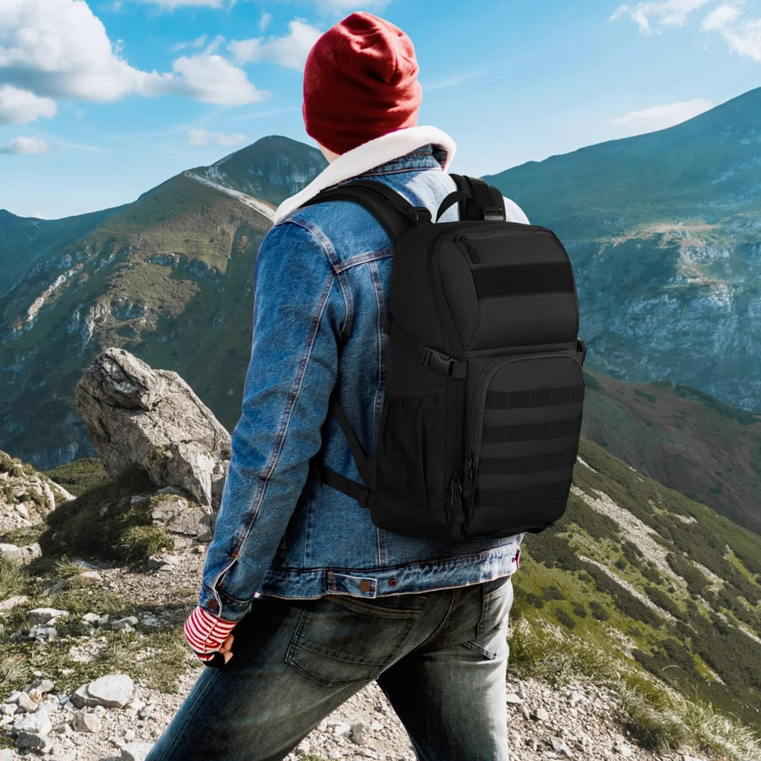VINBAGGE Mochilas Camping,Mochila Senderismo Mochilas de Viaje Mochila Deporte Mochilas Tacticas Actividades al Aire Libre Acampar/Senderismo/Caza/Montañismo/Montar Bicicleta/30L-Negro