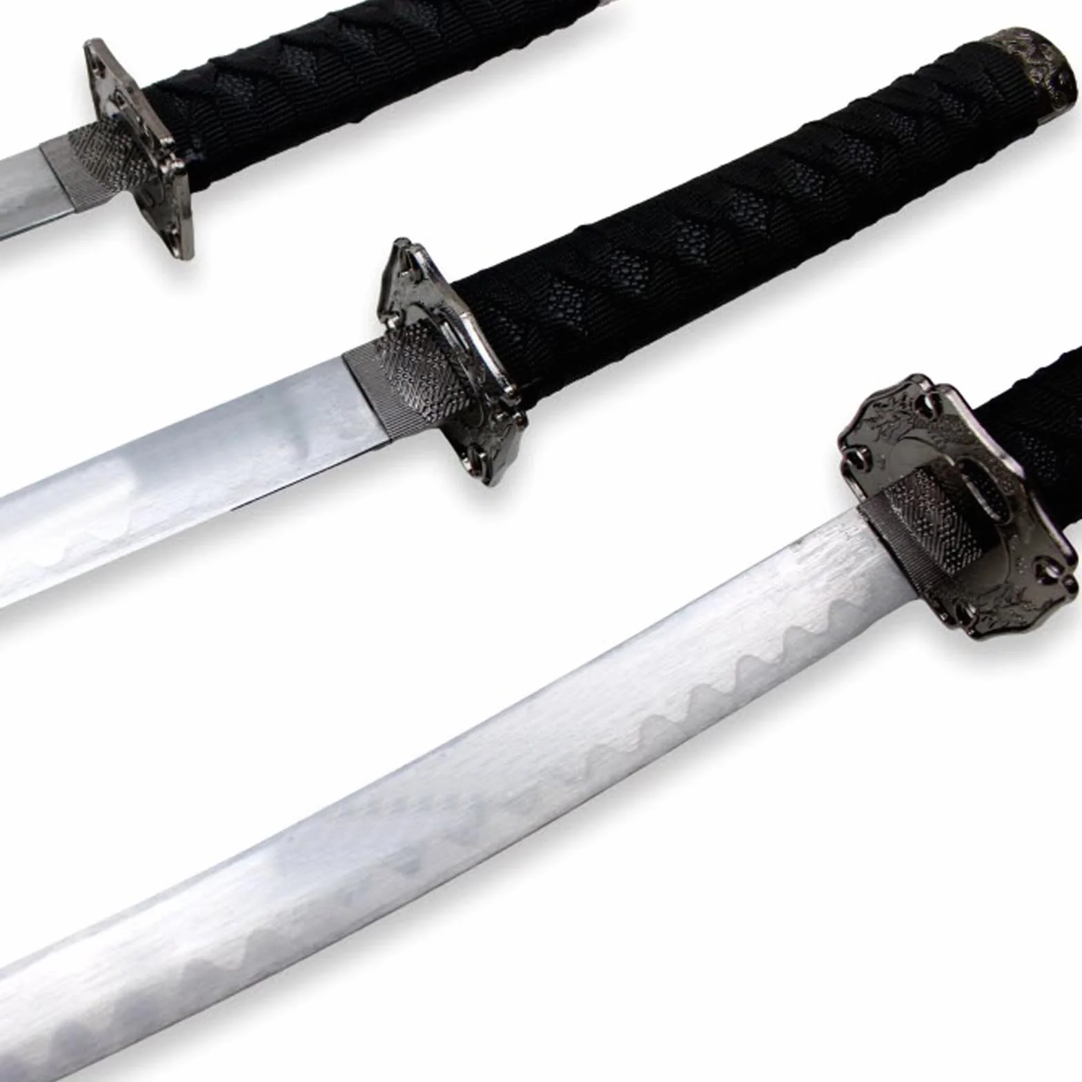 Set de katanas samurái Dragón Negro, juego de 3 espadas acero 1095 52/75/100 cm, entrenamiento y colección