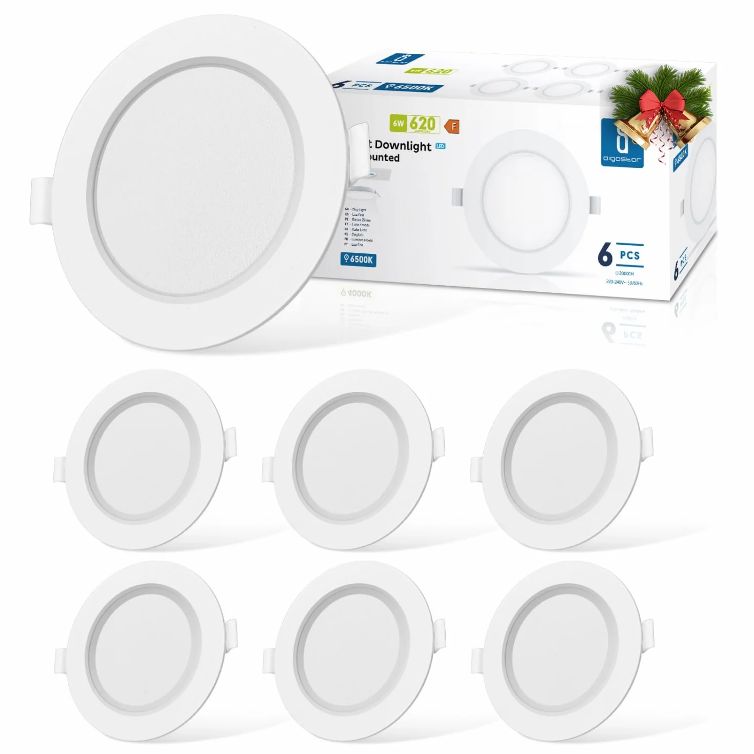Aigostar Downlight LED Empotrable Redondo 6W 6500K Luz Blanca Fría 6 Pack