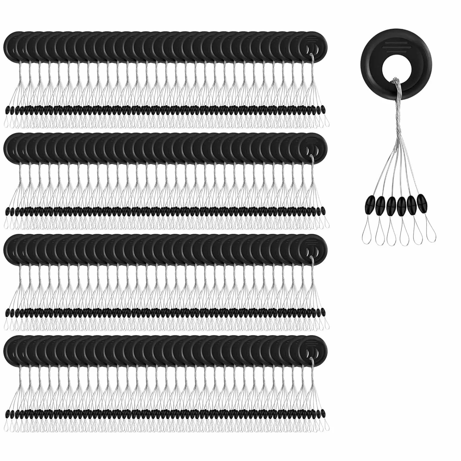 300 Tapón Flotador de Pesca de Goma, Tapón de Goma Cuerda de Cuerda Flotador de Pesca de Goma Tapón Flotador de Pesca 6 en 1, Negro
