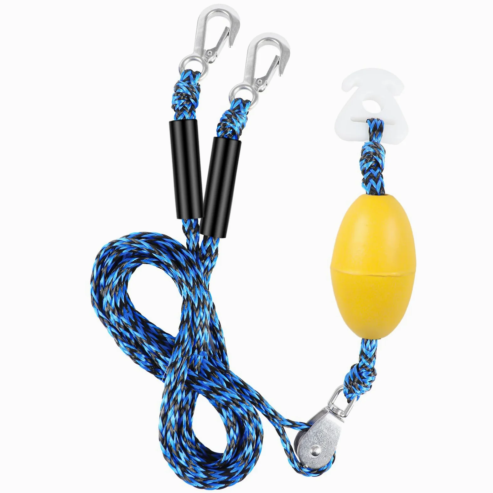 Arnés de remolque de barco resistente para tubos, cuerda de remolque para deportes acuáticos para remolques y tubos de barco, línea de arnés de remolque autocentrante con conector rápido de clip y