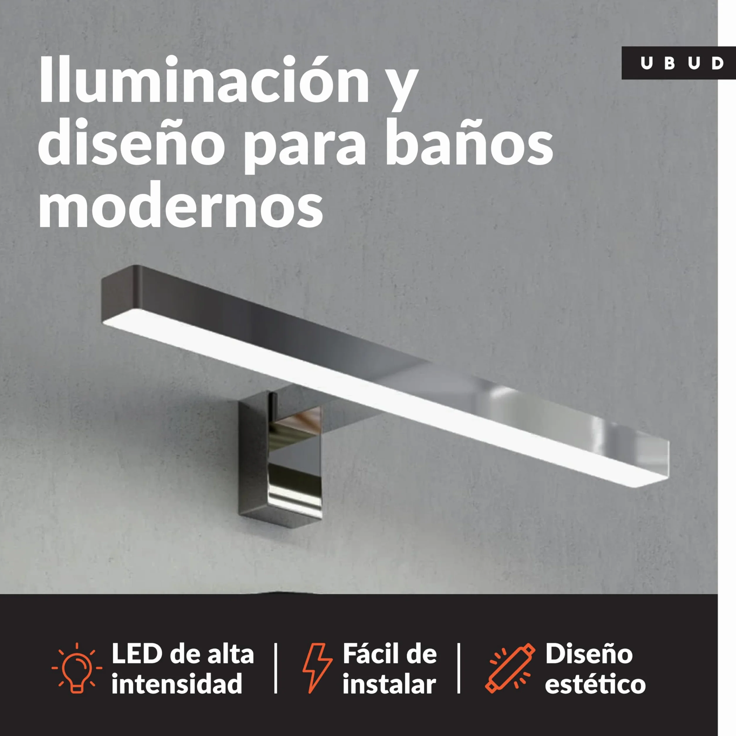 UBUD Lámpara Led Aplique Pared Baño IP44 760lm 6000K Cromado 30cm