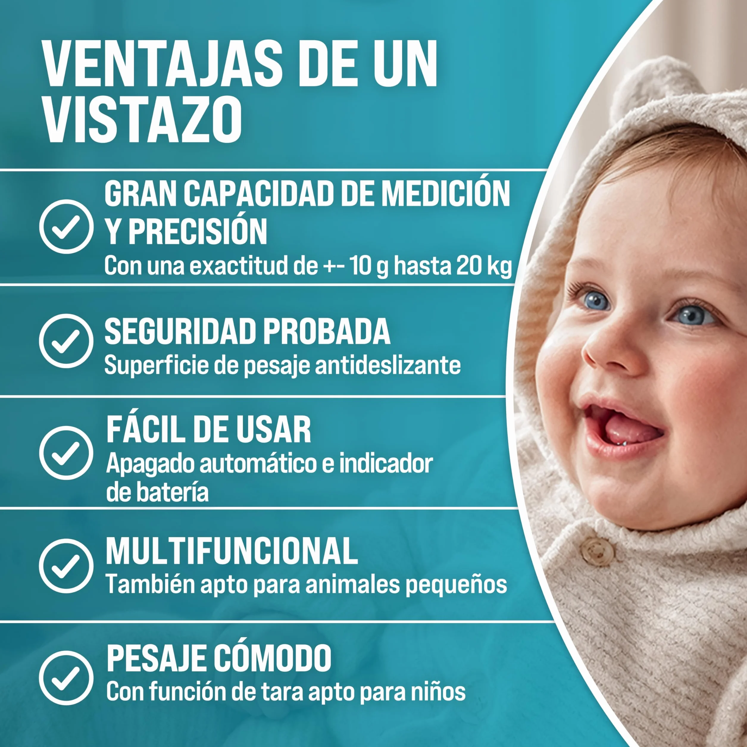 MONZANA Báscula Bebé Digital 20Kg Pantalla LED Apagado Automático Tara Retención Recién Nacidos Mascotas