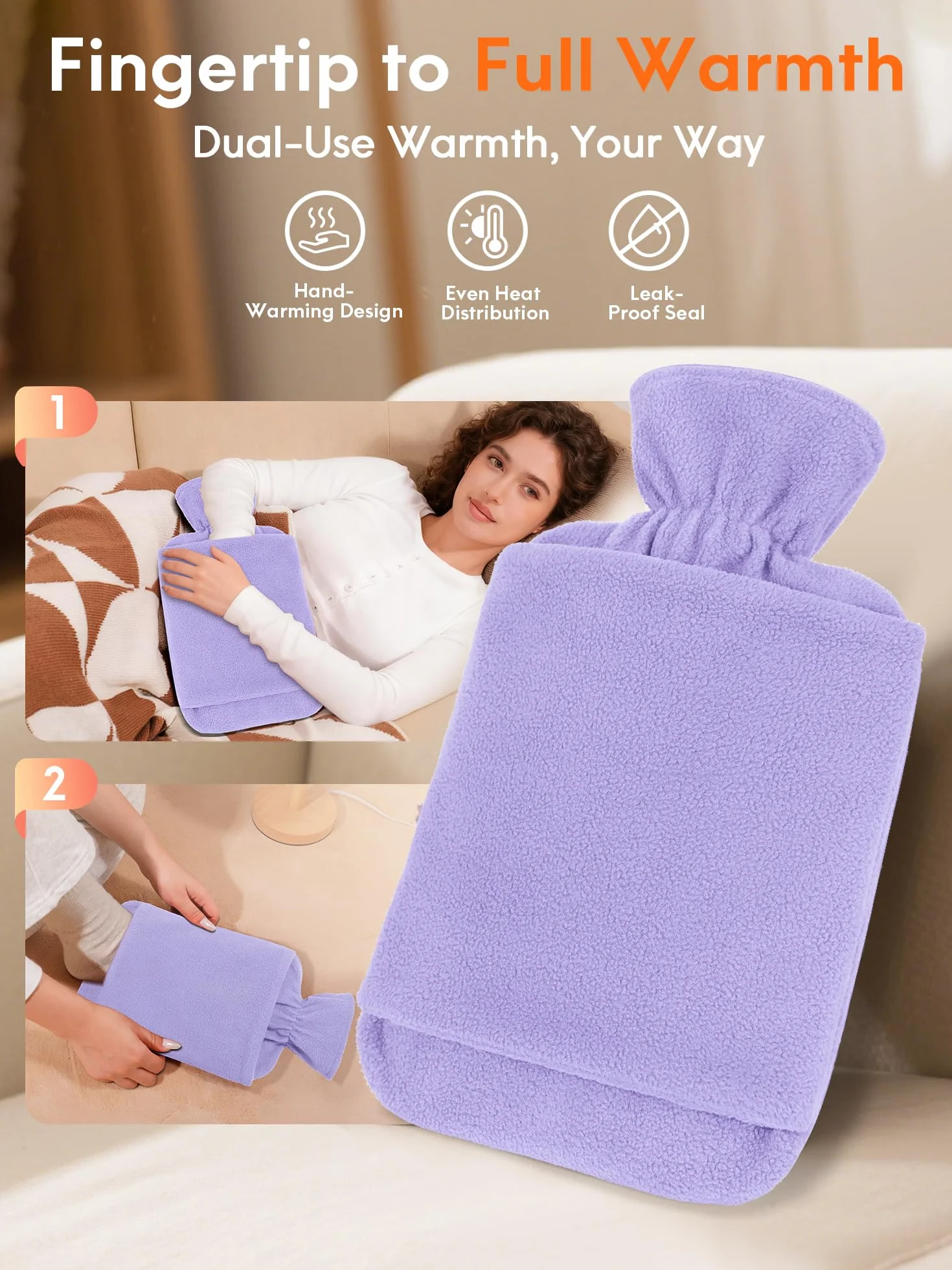 Bolsa de Agua Caliente 2L Anti Fuga con Funda Polar Morado
