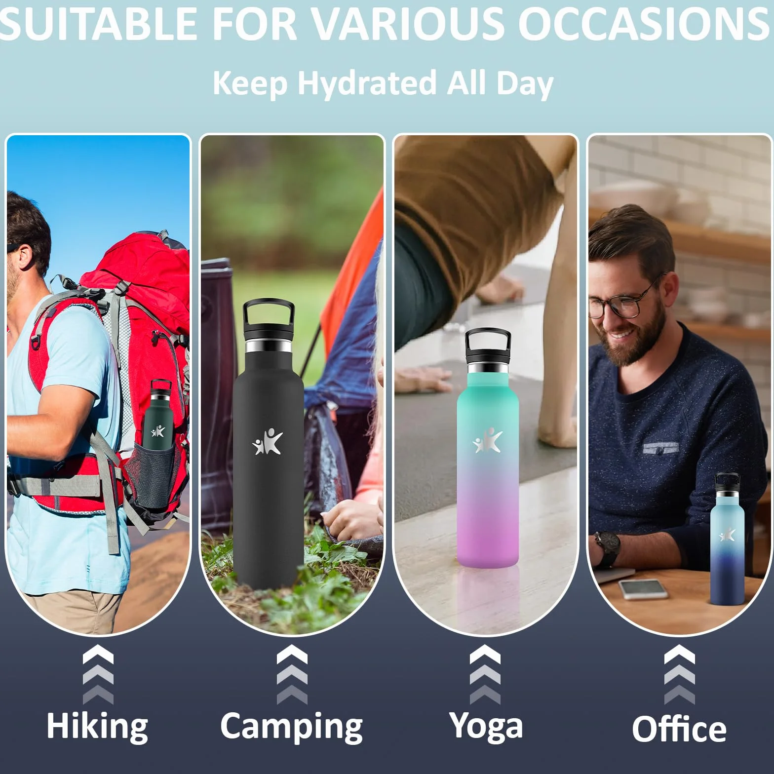 Grsta Botella Agua Acero Inoxidable, Botella Termica 500ml, A Prueba de Fugas, Cantimplora con Pajita, Mantiene 24H Frio/12H Calor, Cantimplora Infantil, Termo para la Oficina, Cámping, Yoga, Escuela
