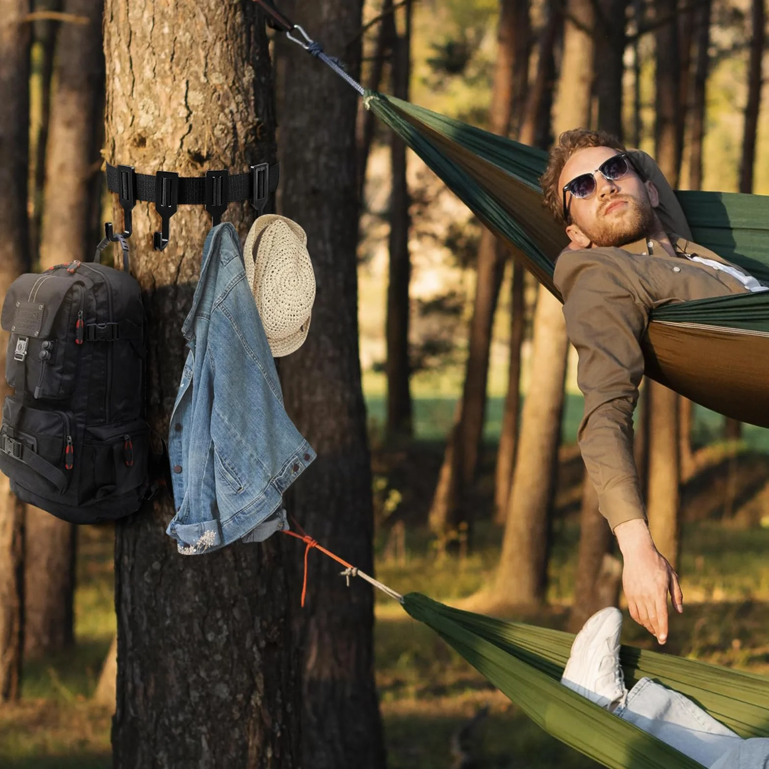 Treestand Strap Gear Hangers, desmontable árbol soporte arco durable arco caza Gear Strap con correa gruesa correa y 4 ganchos de plástico para escalada caza senderismo
